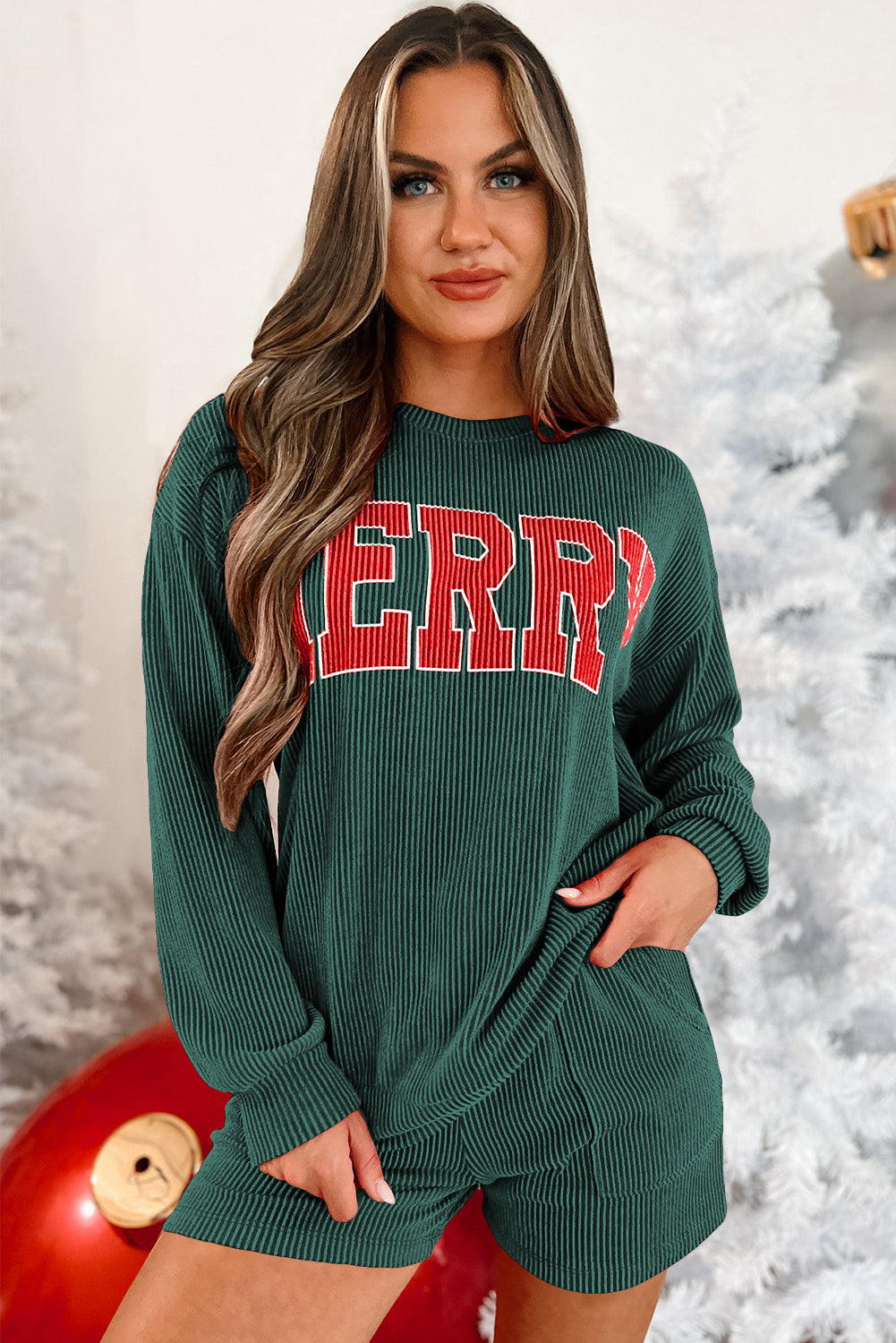 Corded MERRY Shorts Pajama Set