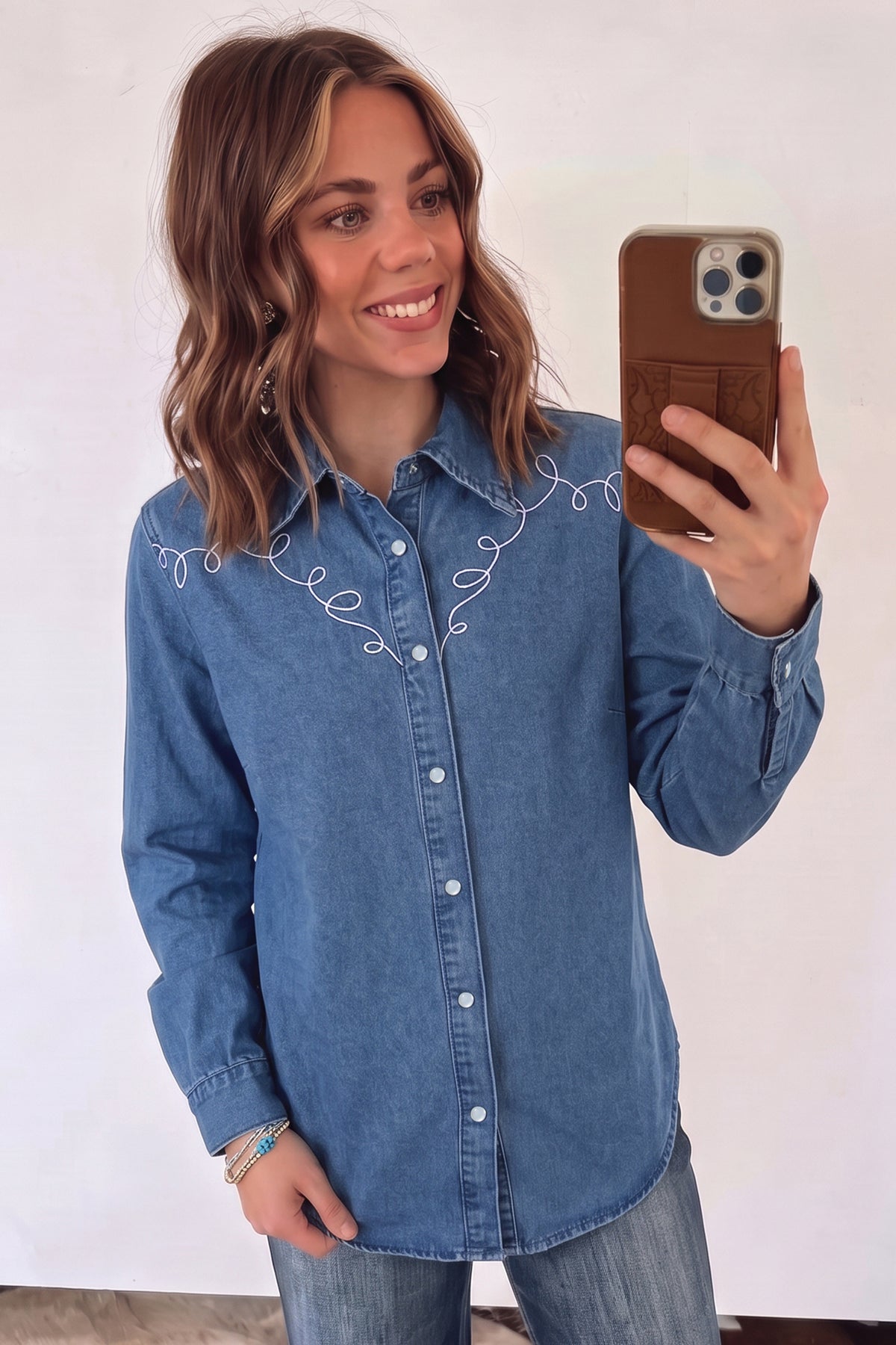 Denim Western Embroidered Shirt