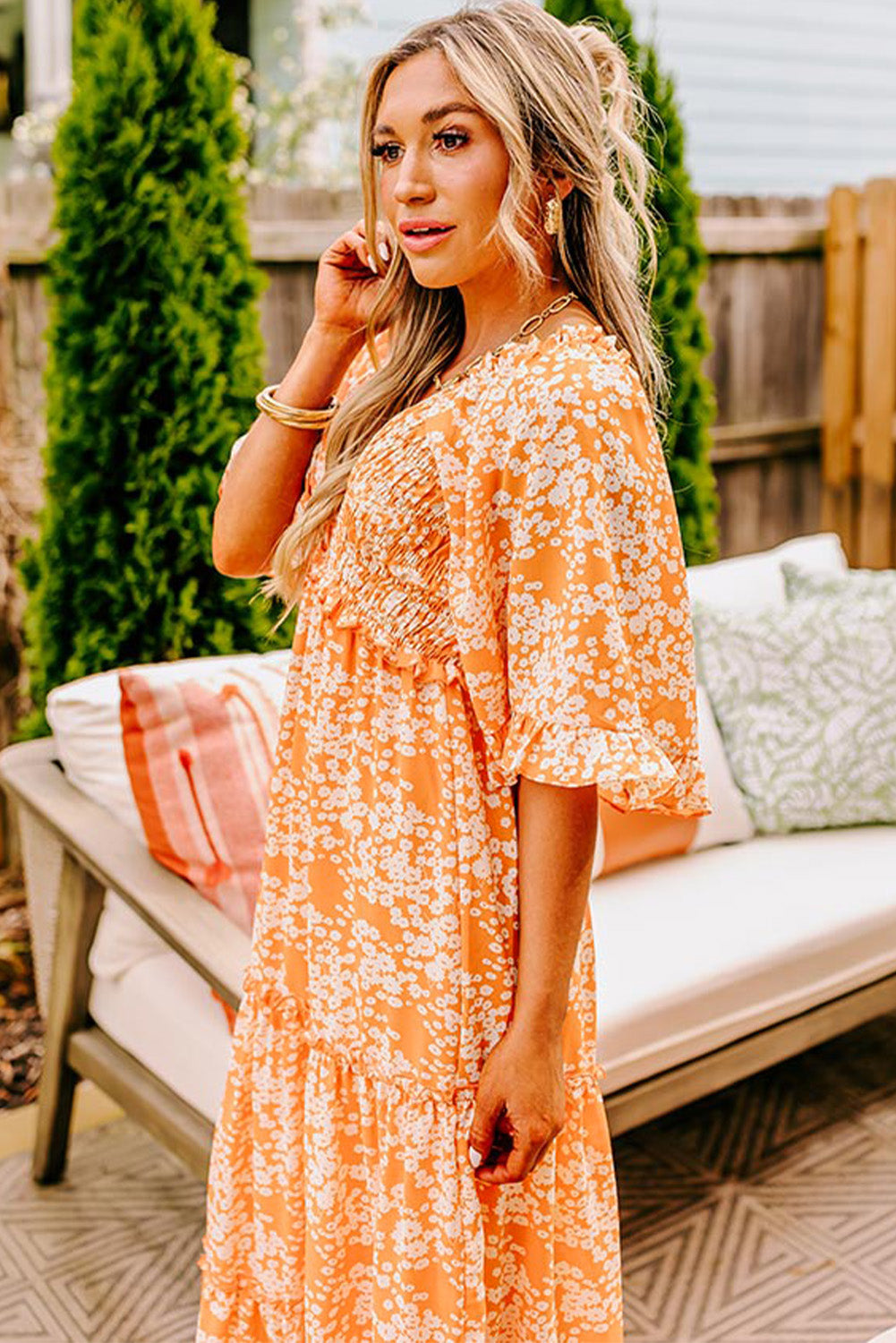 Orange Floral Maxi Dress