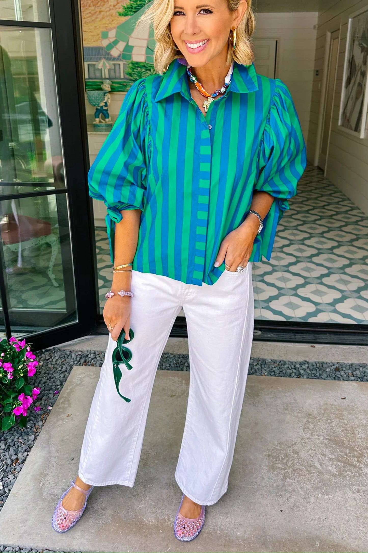 Stripe Puff Sleeve Shirt