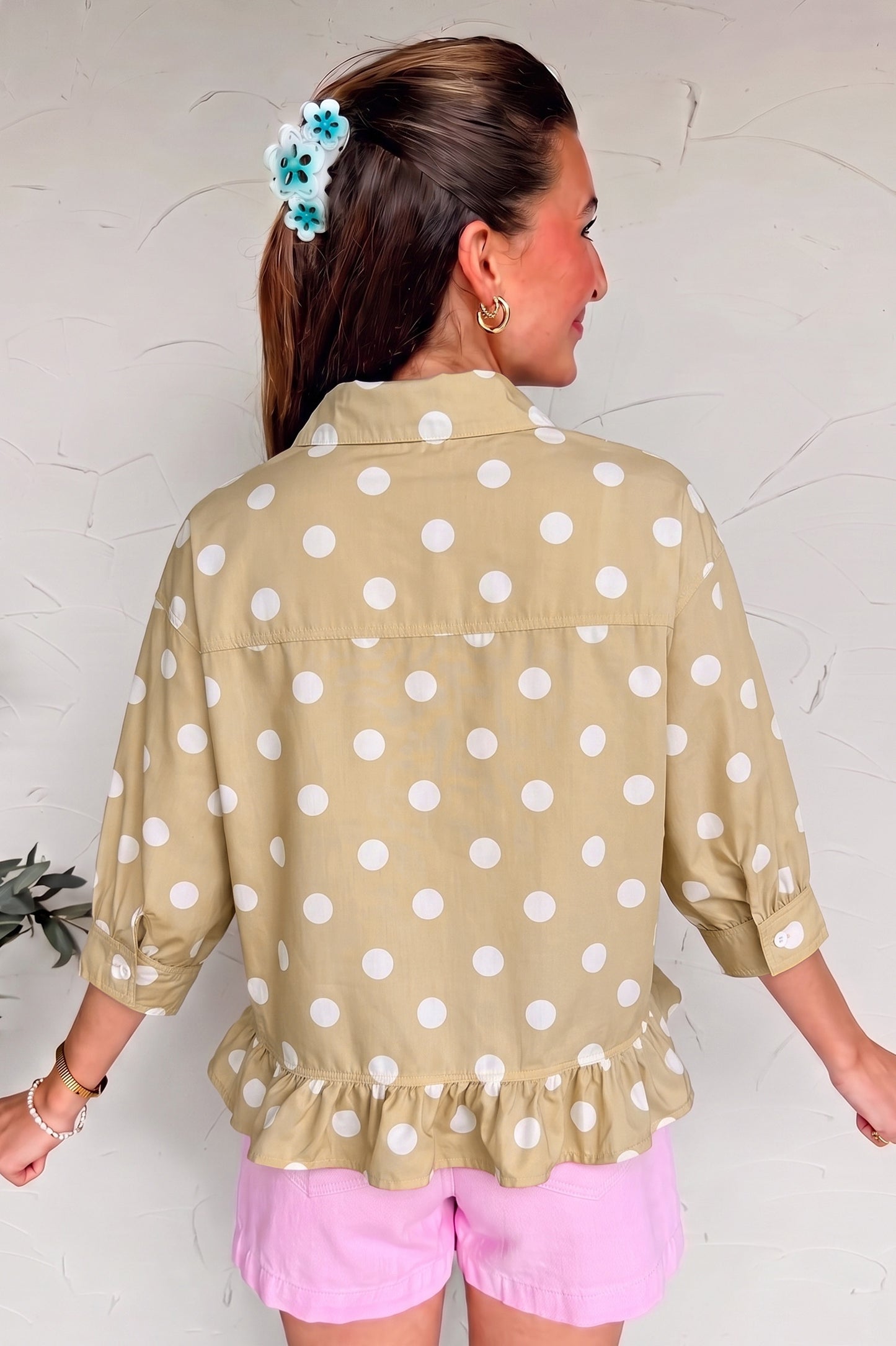Polka Dot Ruffle Hem Shirt