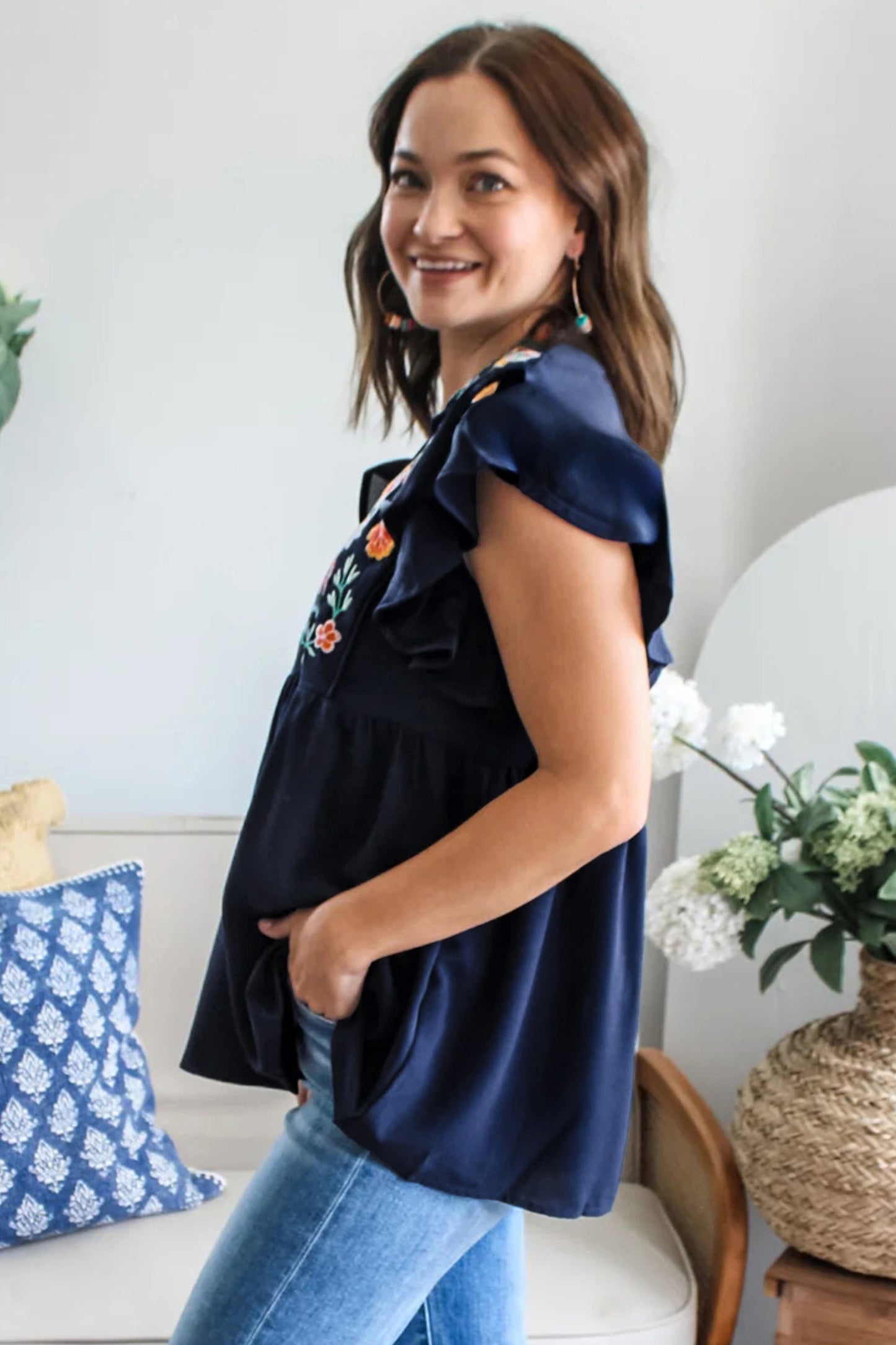 Floral Embroidered Babydoll Blouse