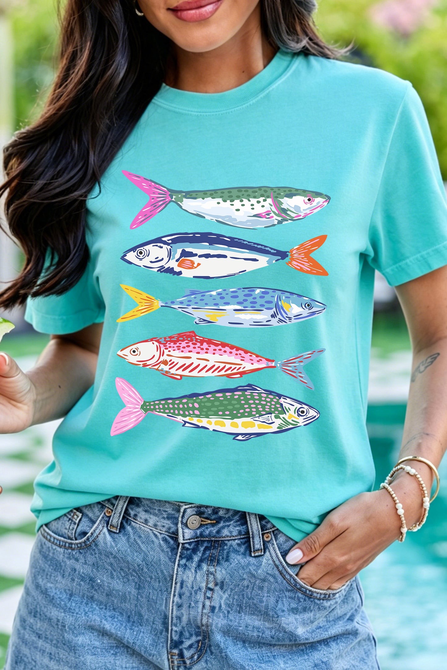 Vibrant Fish Print T Shirt