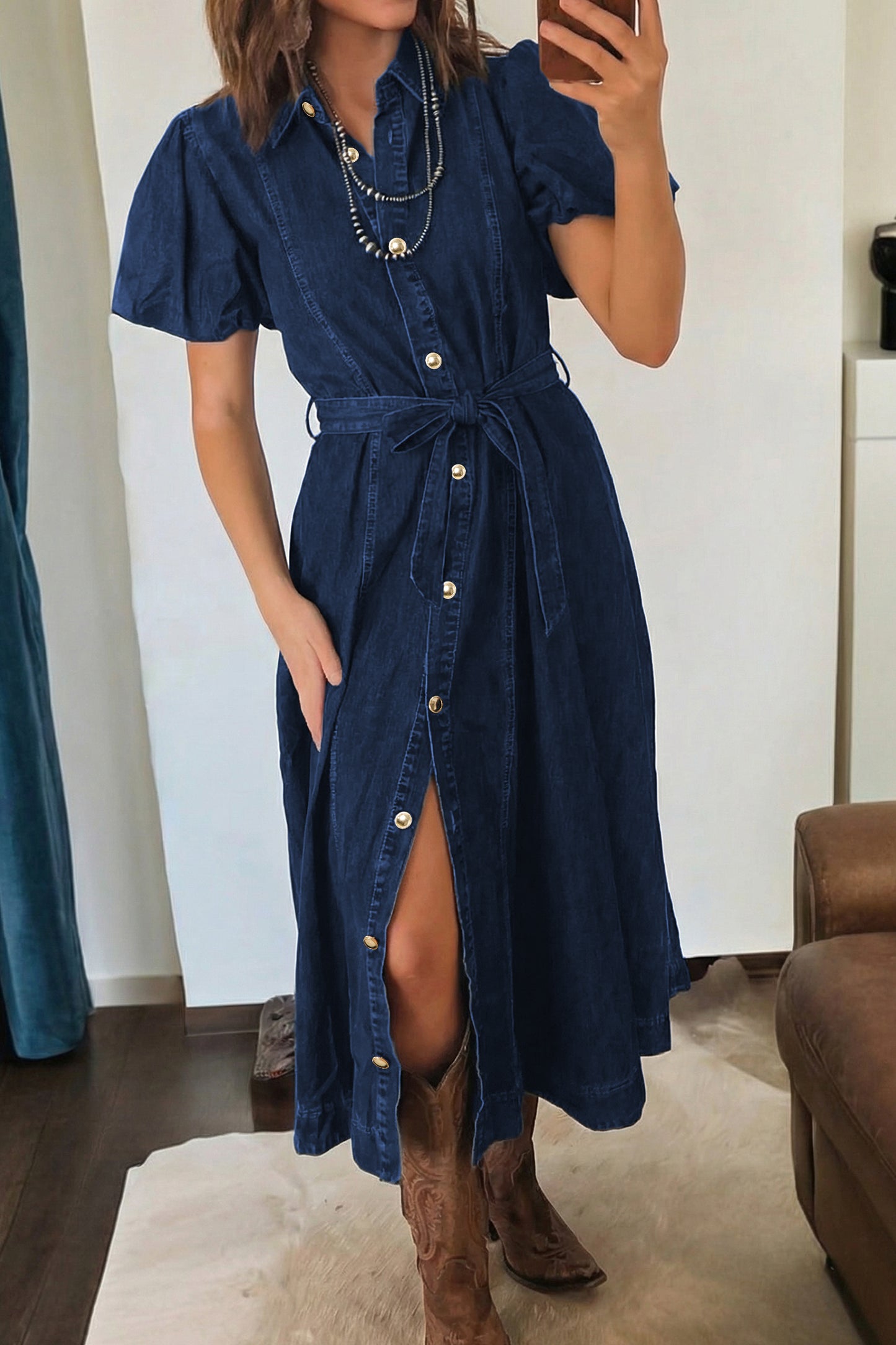 Denim Button Front Dress
