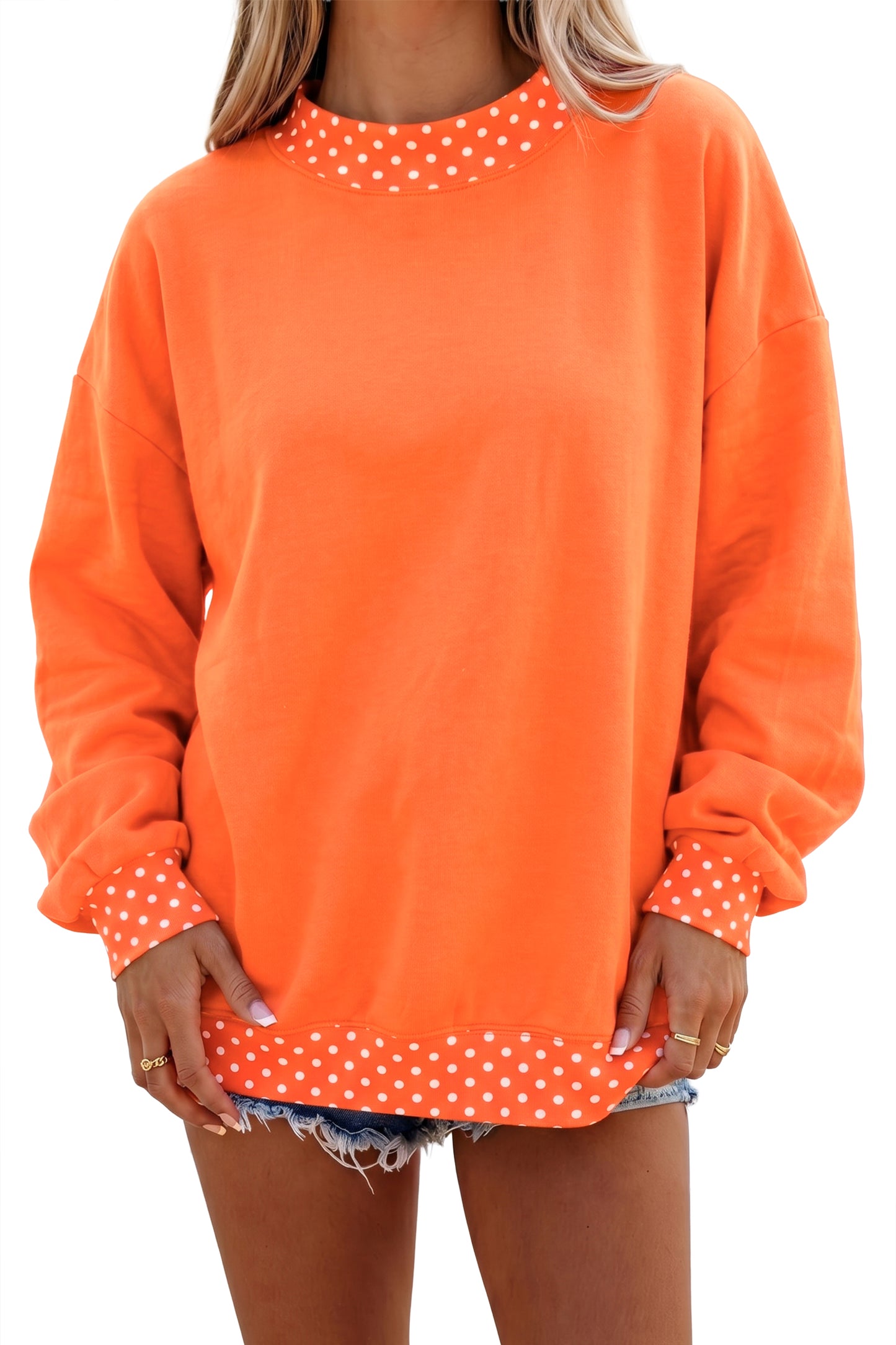 Polka Dot Trim Oversized Sweatshirt