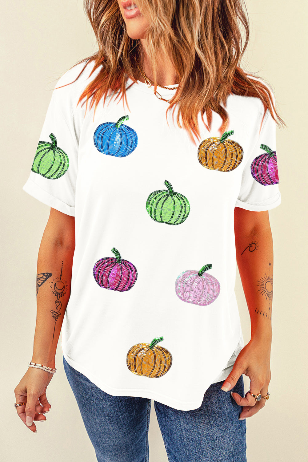 Sequin Pumpkin Patched T Shirt