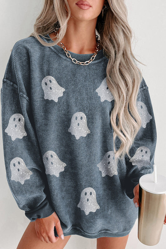 Blue Halloween Ghost Corded Sweatshirt