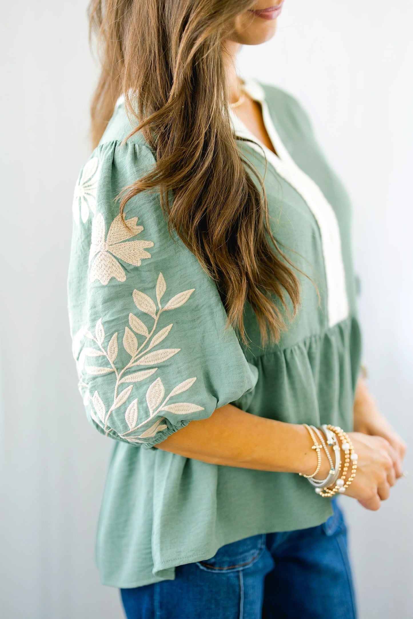 Embroidered Puff Sleeve Blouse