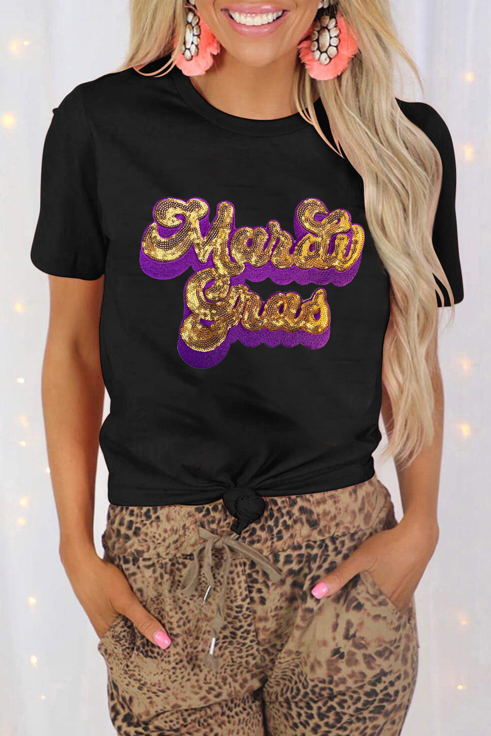 Black Mardi Gras Sequin Tee