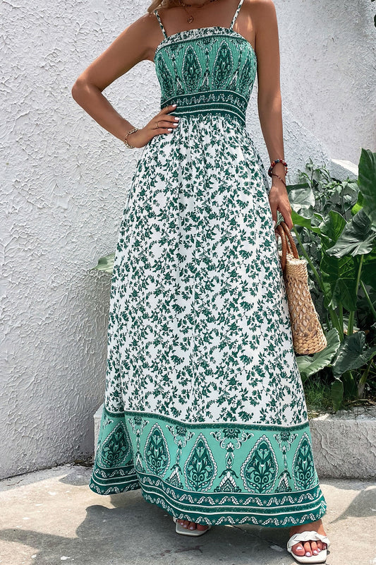 Green Boho Floral Maxi  Dress
