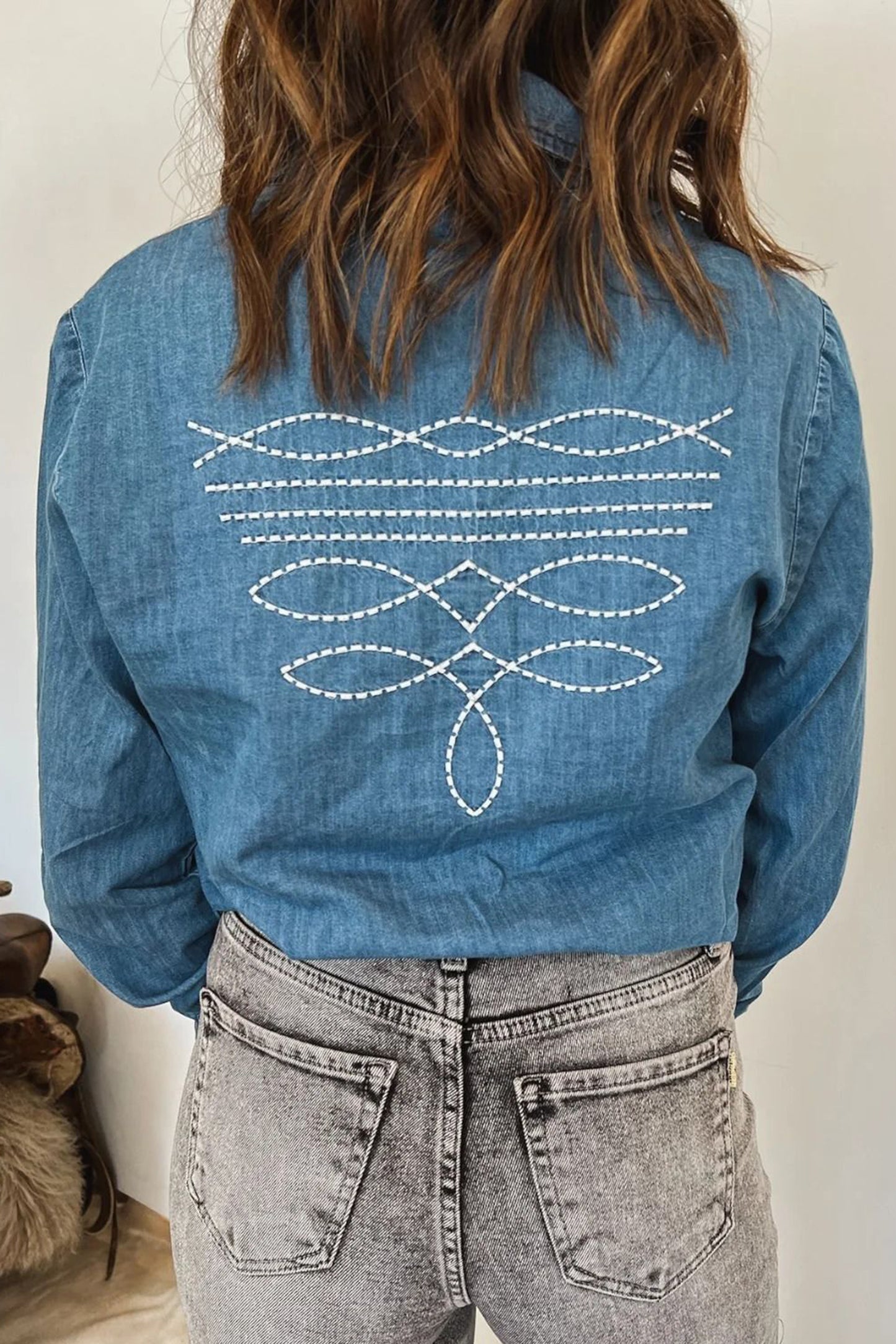 Embroidered Western Denim Shirt