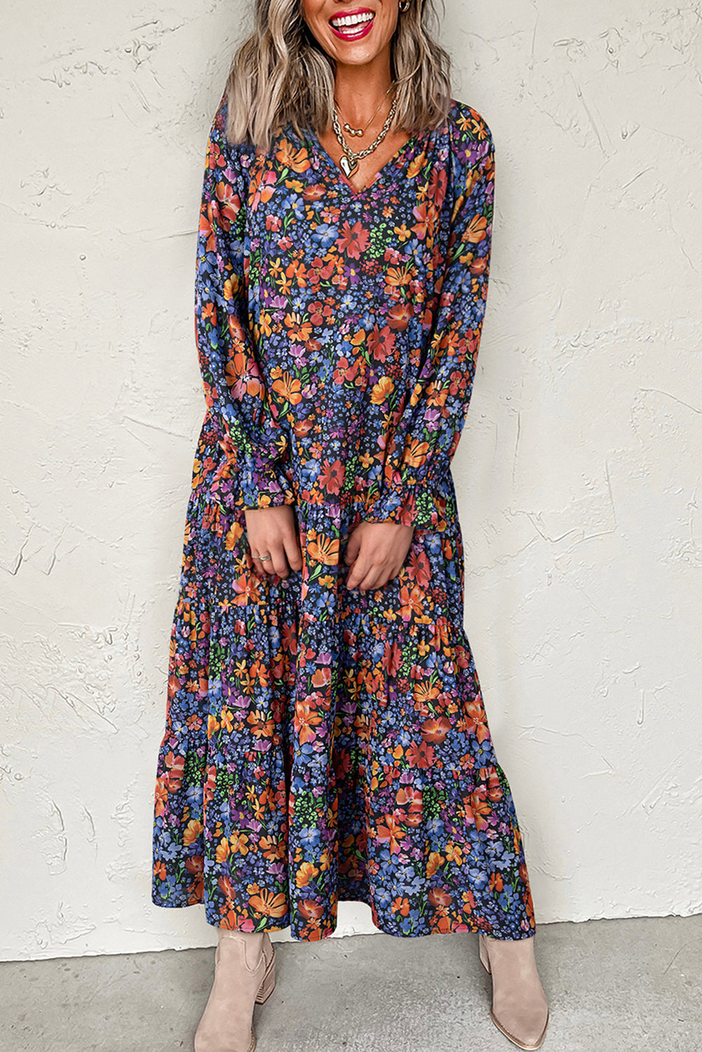Floral Print Flowy Maxi Dress