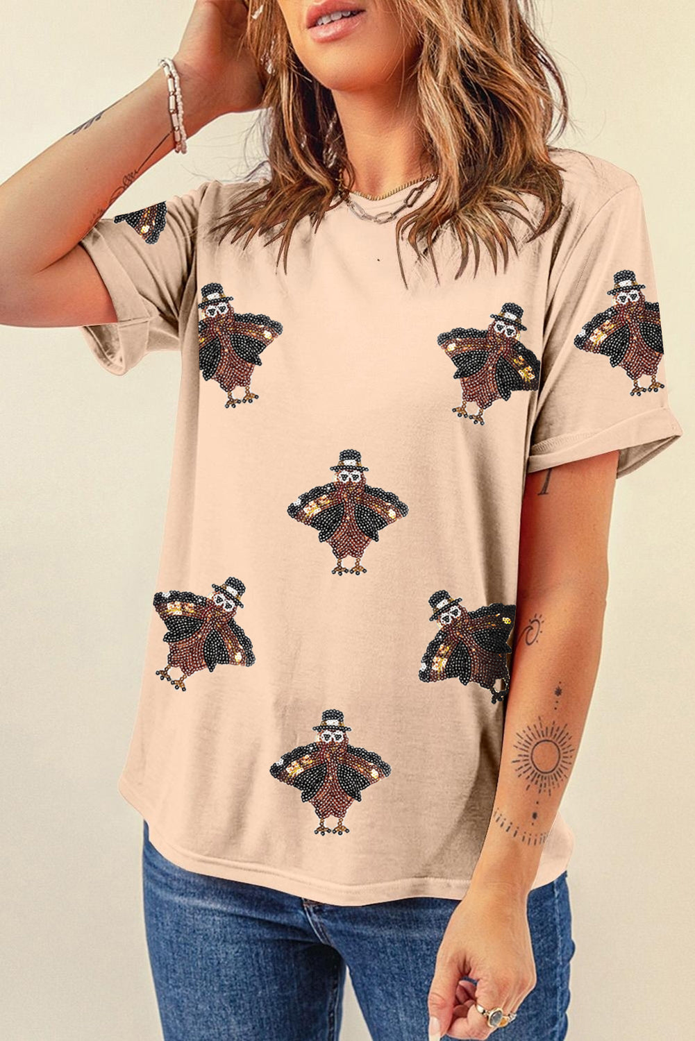 Sequin Turkeys Thanksgiving Tee