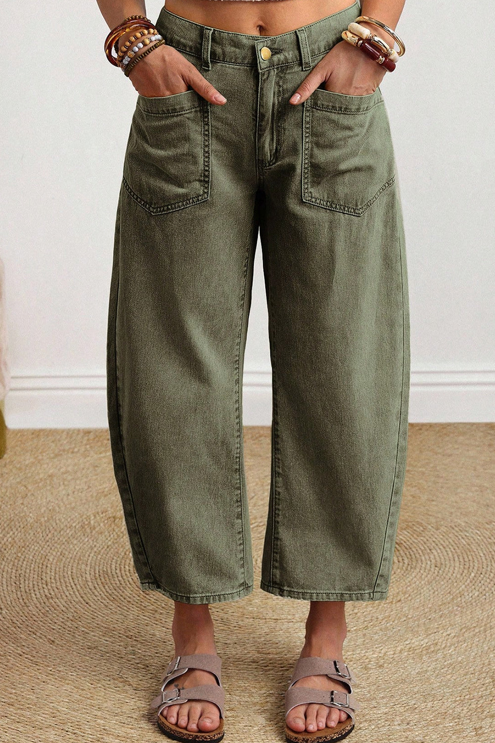 Patch Pocket Ankle-length Barrel Jeans