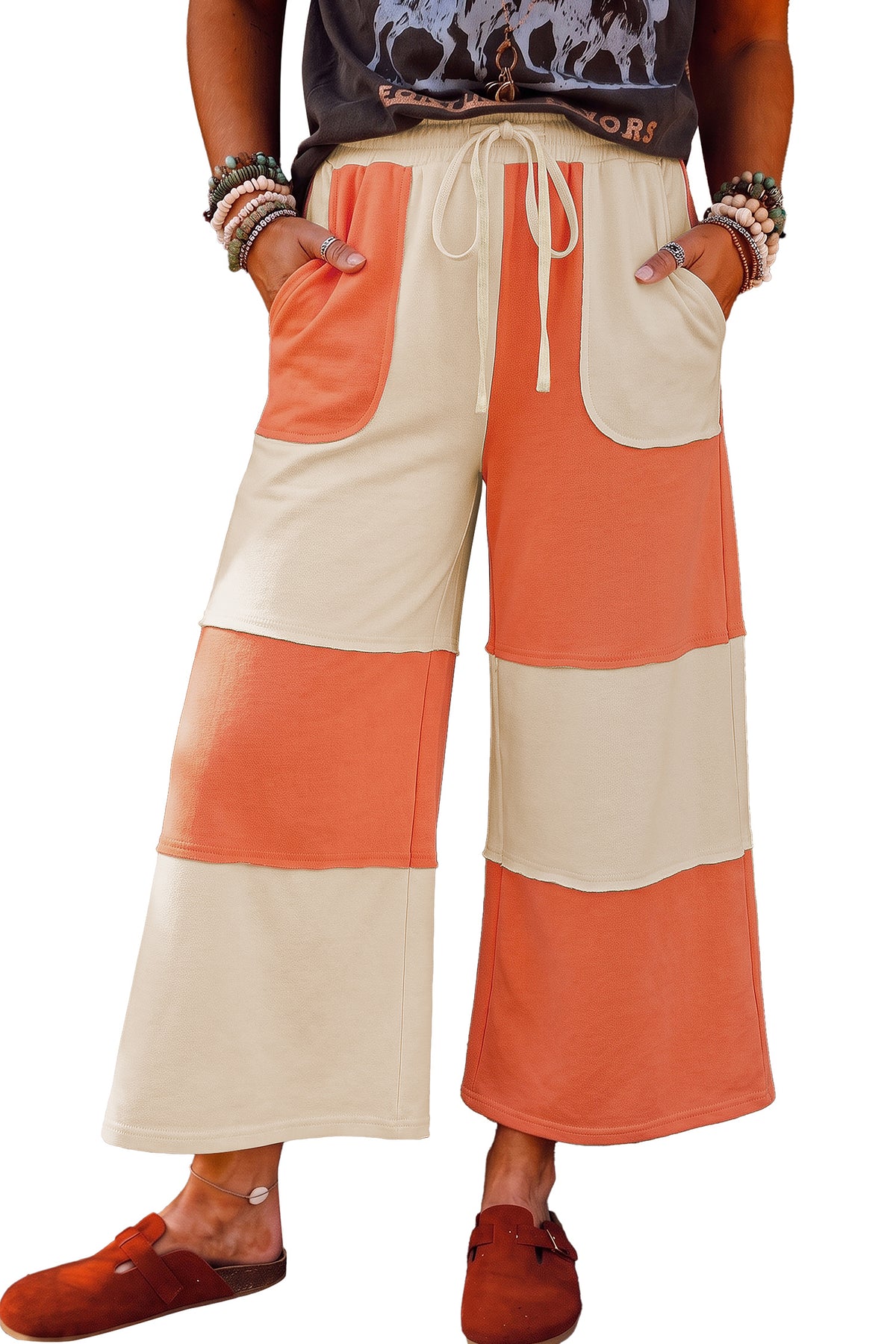Raw Seam Patchwork Wide Leg Pants