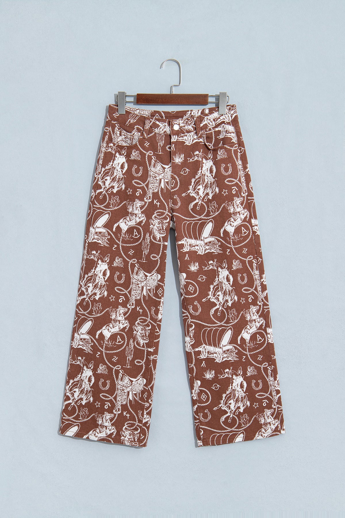 Brown Western Print Jeans