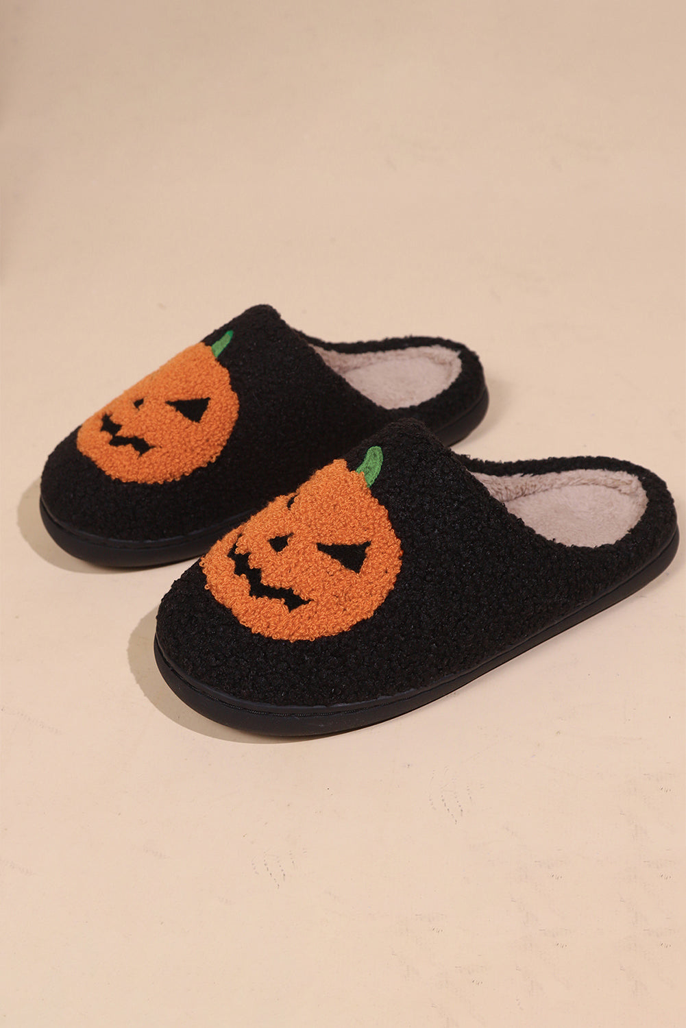 Black Halloween Pumpkin Plush Slippers