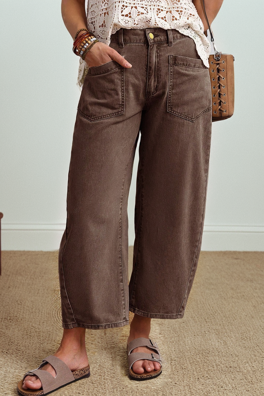 Patch Pocket Ankle-length Barrel Jeans