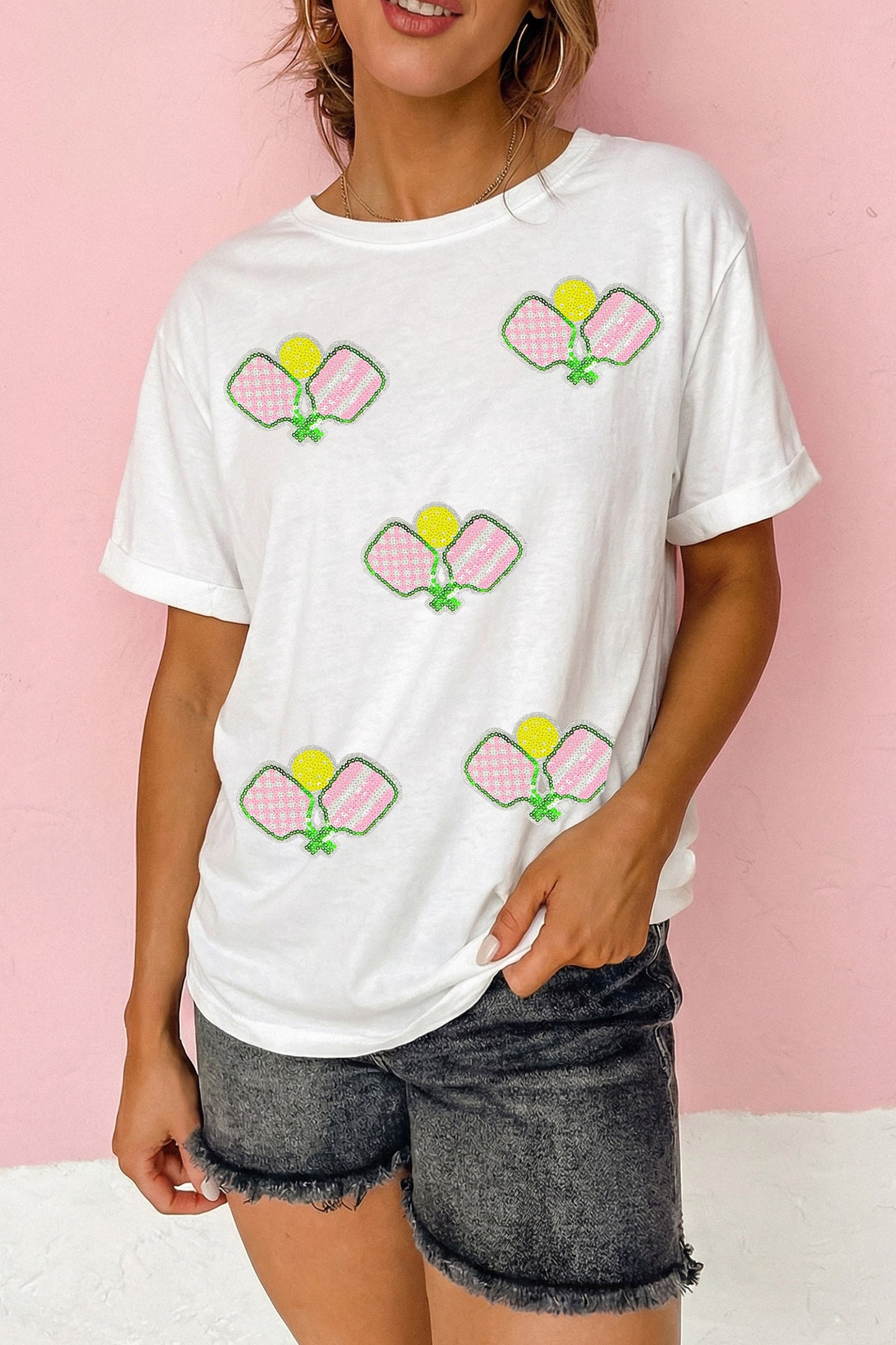 White Sequin Pickleball Tee