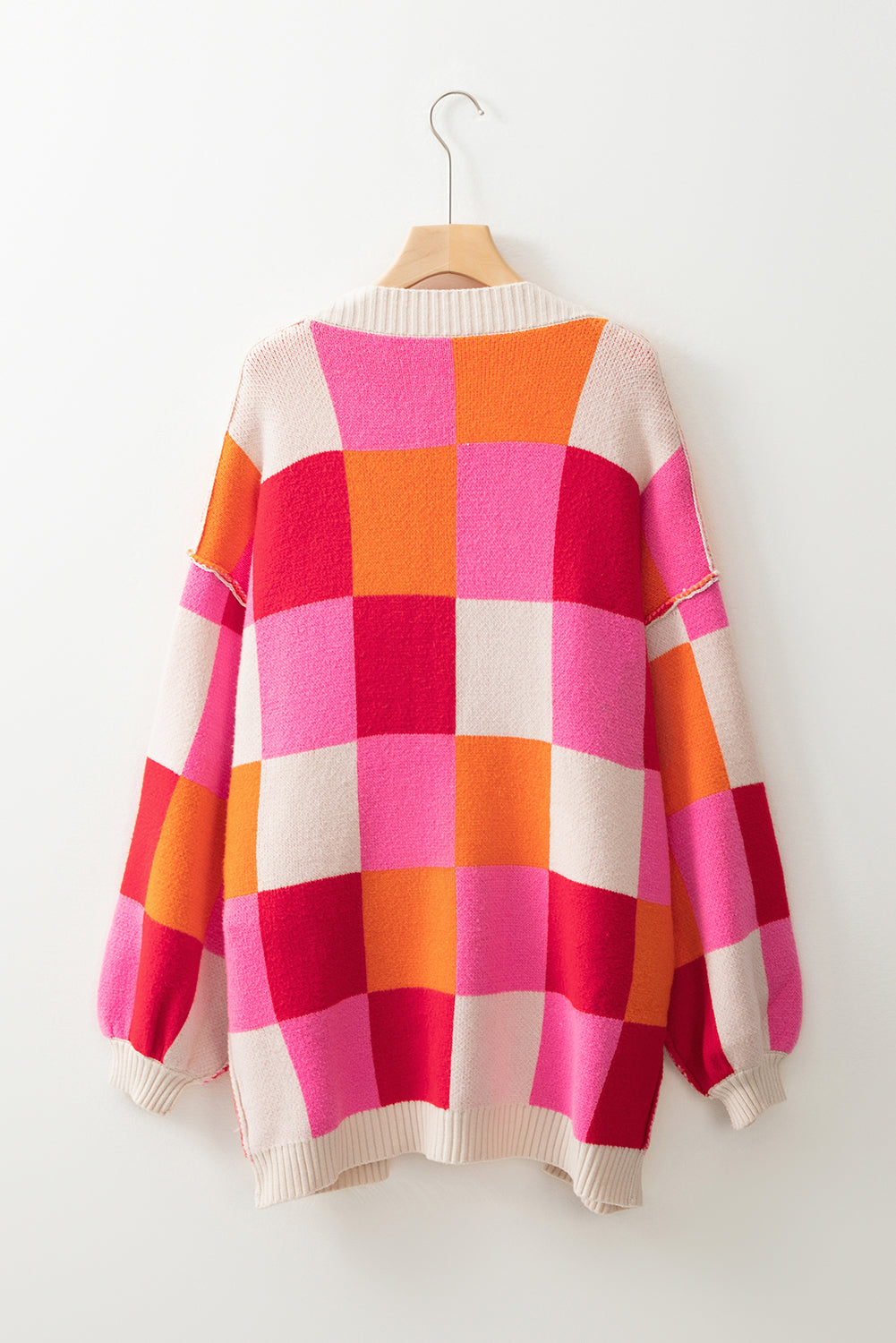 Bright Checkered Open Front Cardigan