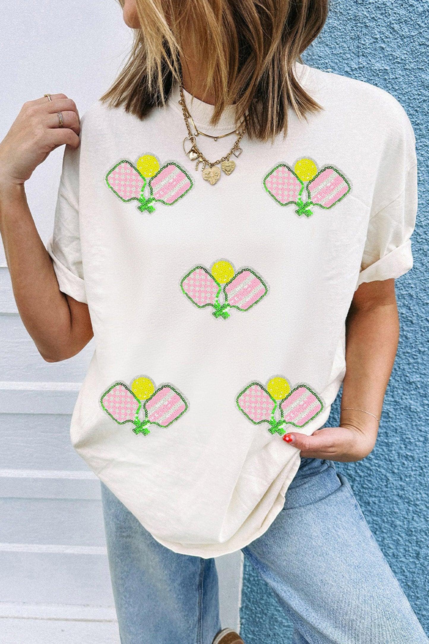 White Sequin Pickleball Tee