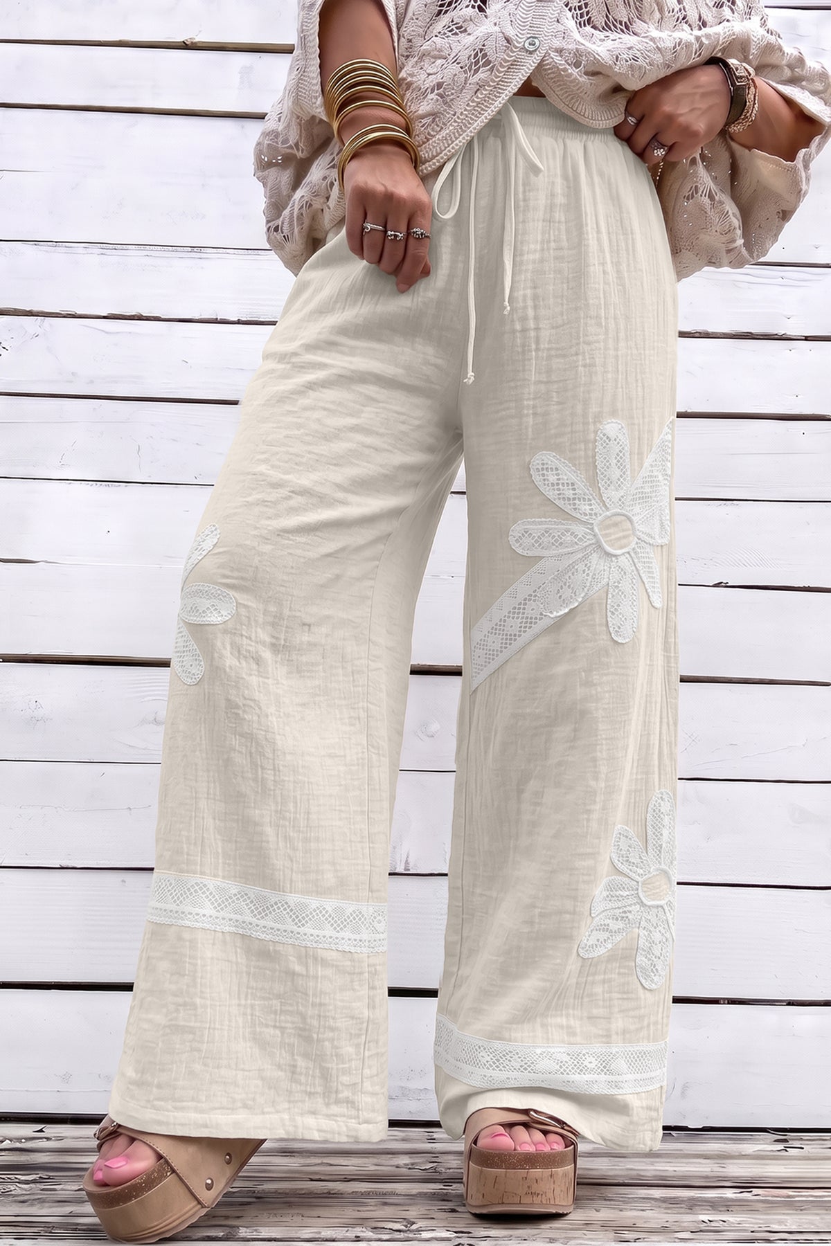 Floral Lace Patchwork Boho Wide Leg Pants