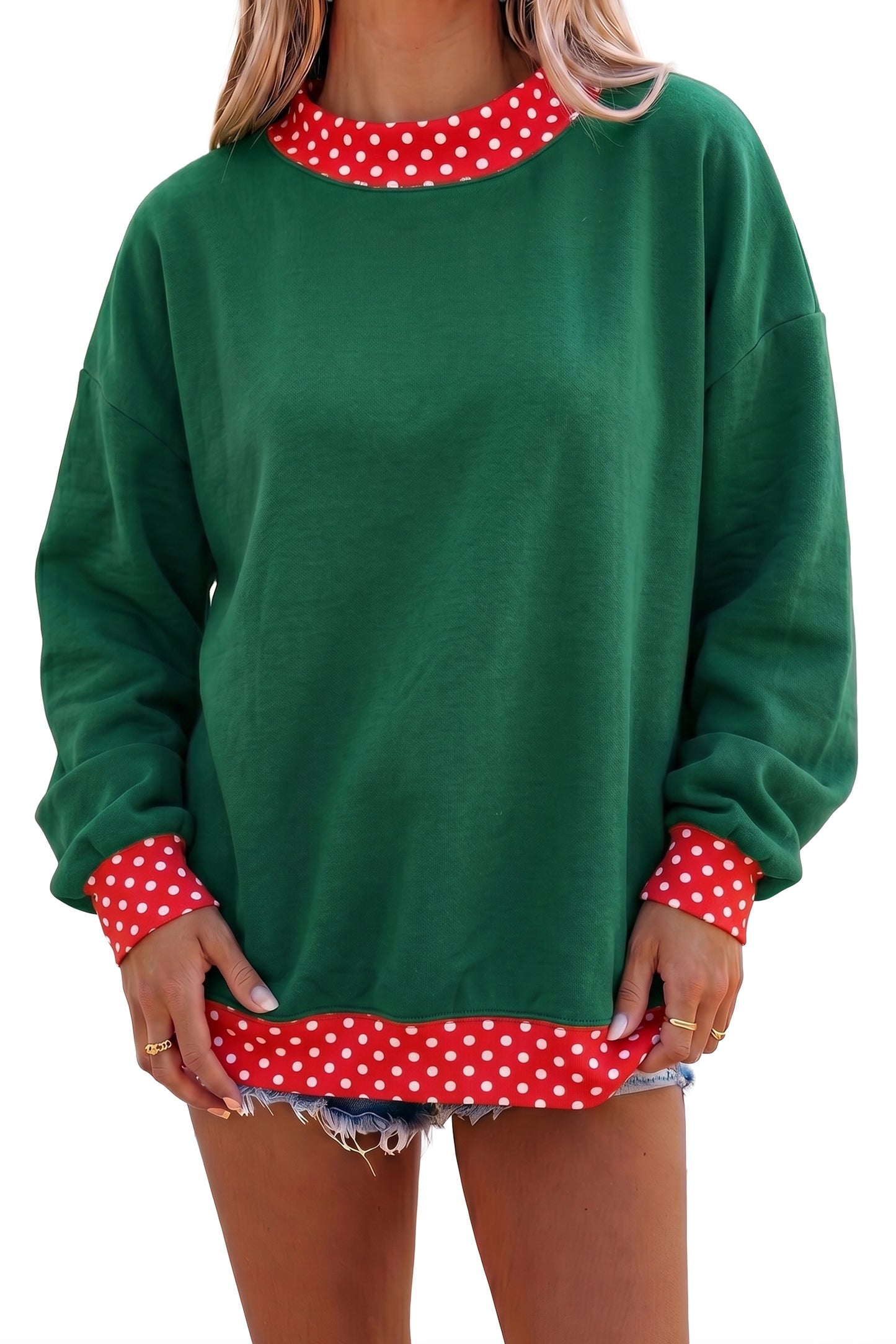 Polka Dot Trim Oversized Sweatshirt
