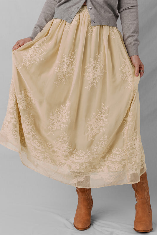 Oatmeal Embroidered Long Skirt