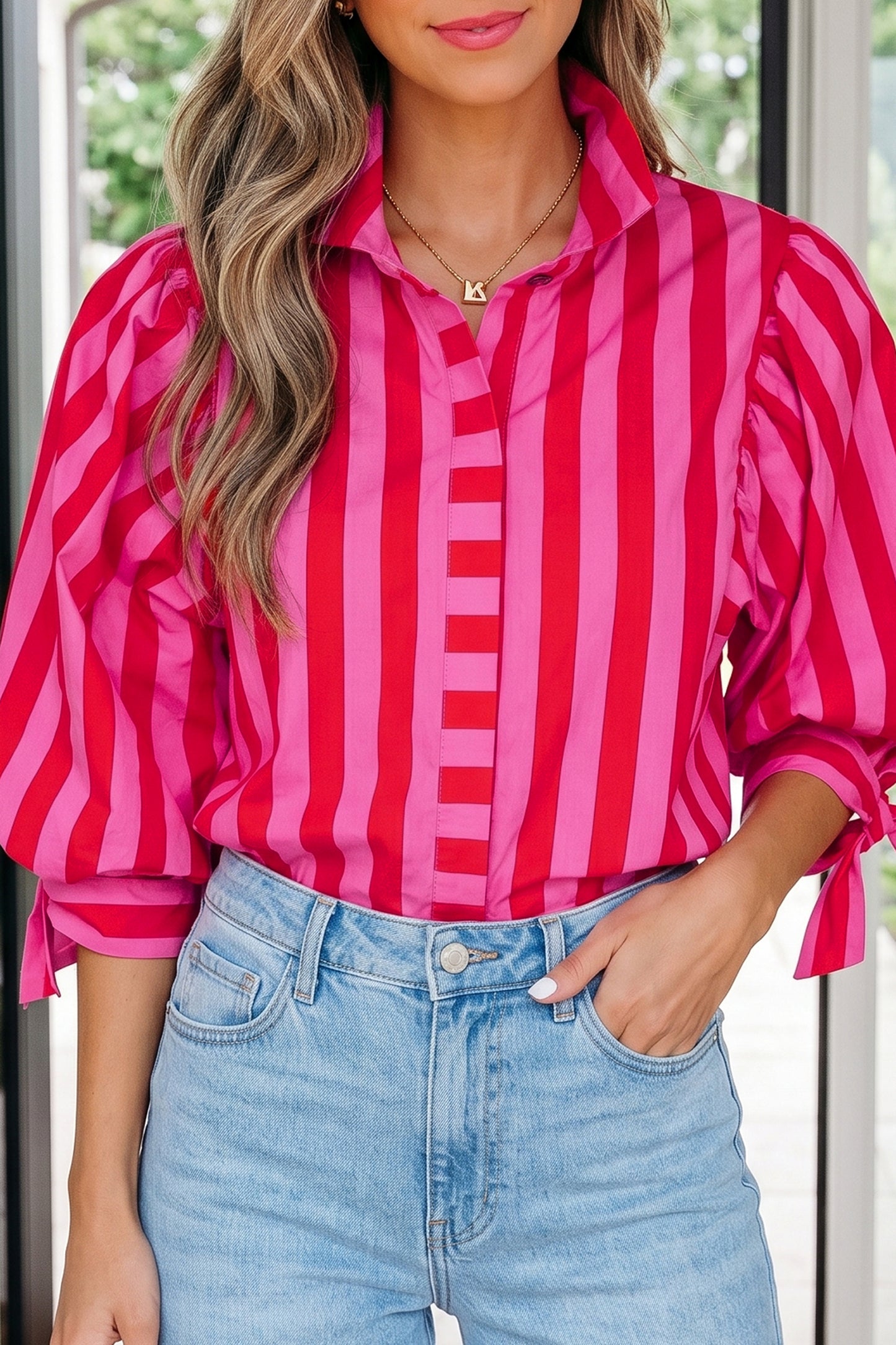 Stripe Puff Sleeve Shirt