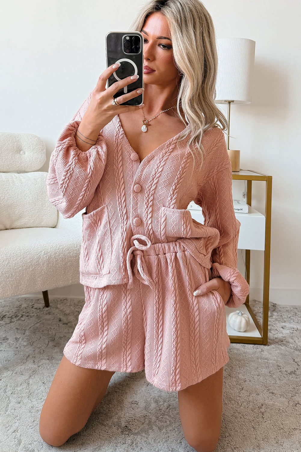 Pink Cable Knit Lounge Set