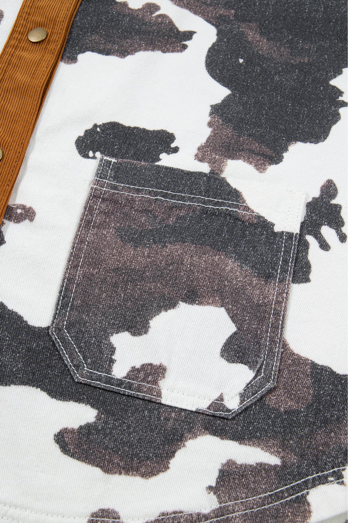 Cow Print Button-Up Denim Jacket