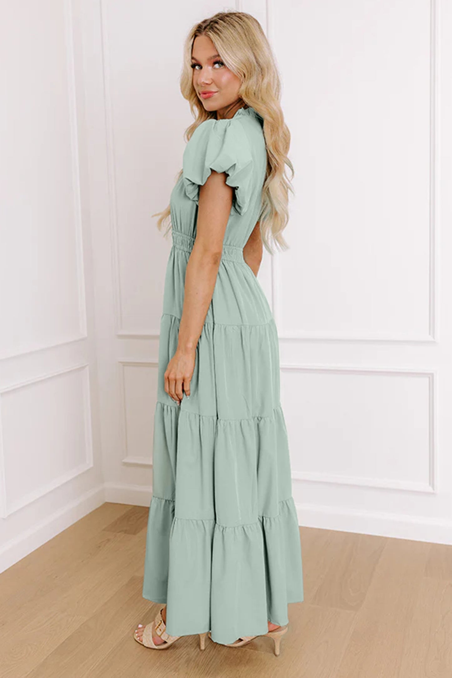 Solid Color V Neck Maxi Dress