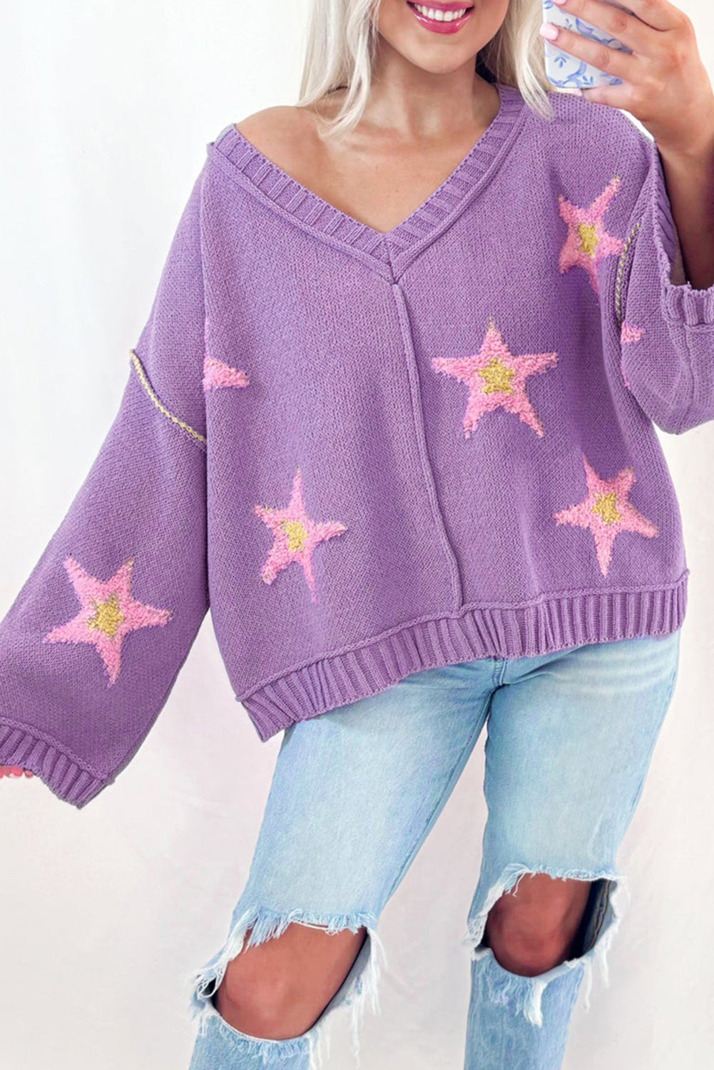 Lavender Star Oversize Sweater