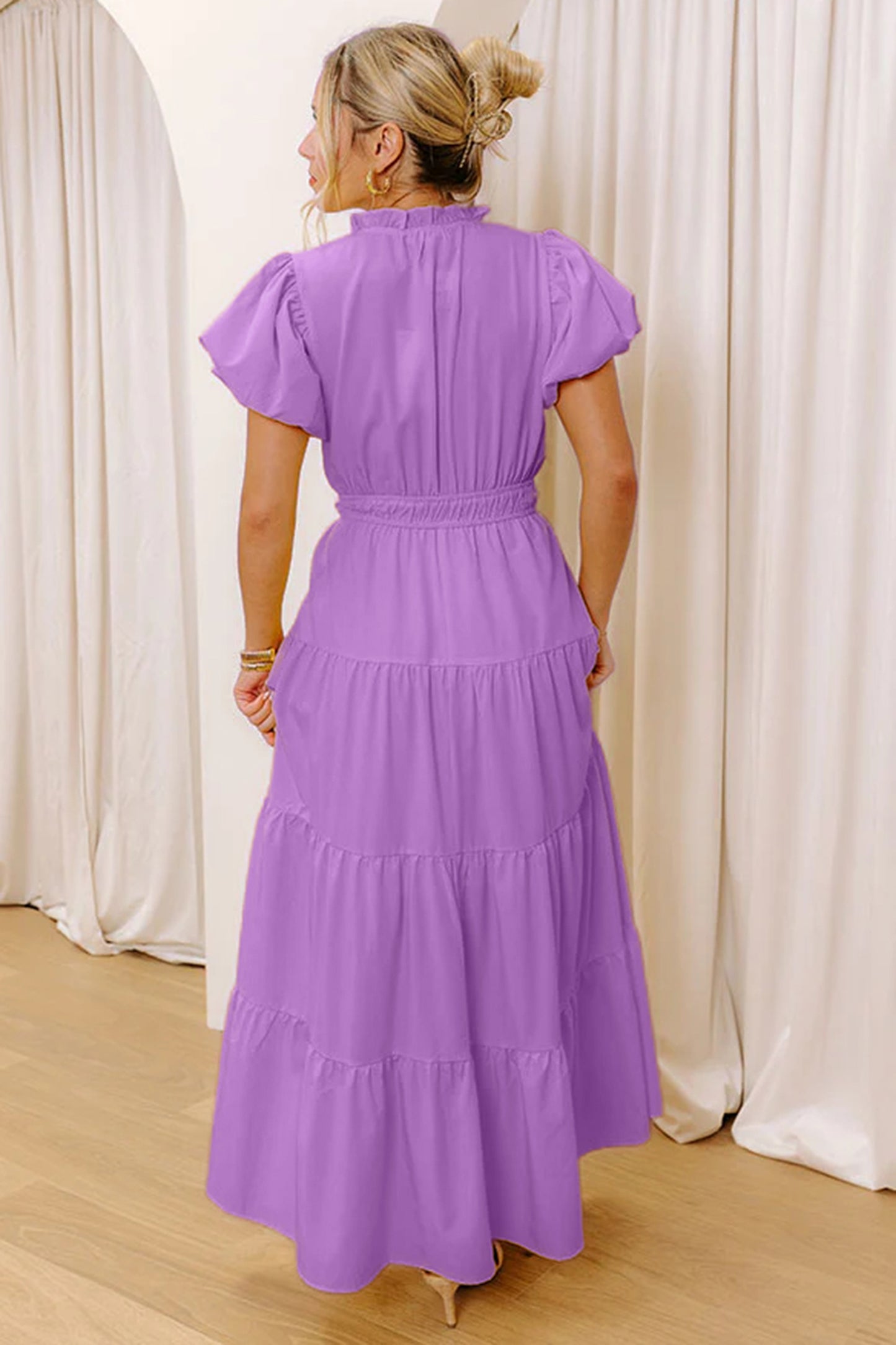 Solid Color V Neck Maxi Dress