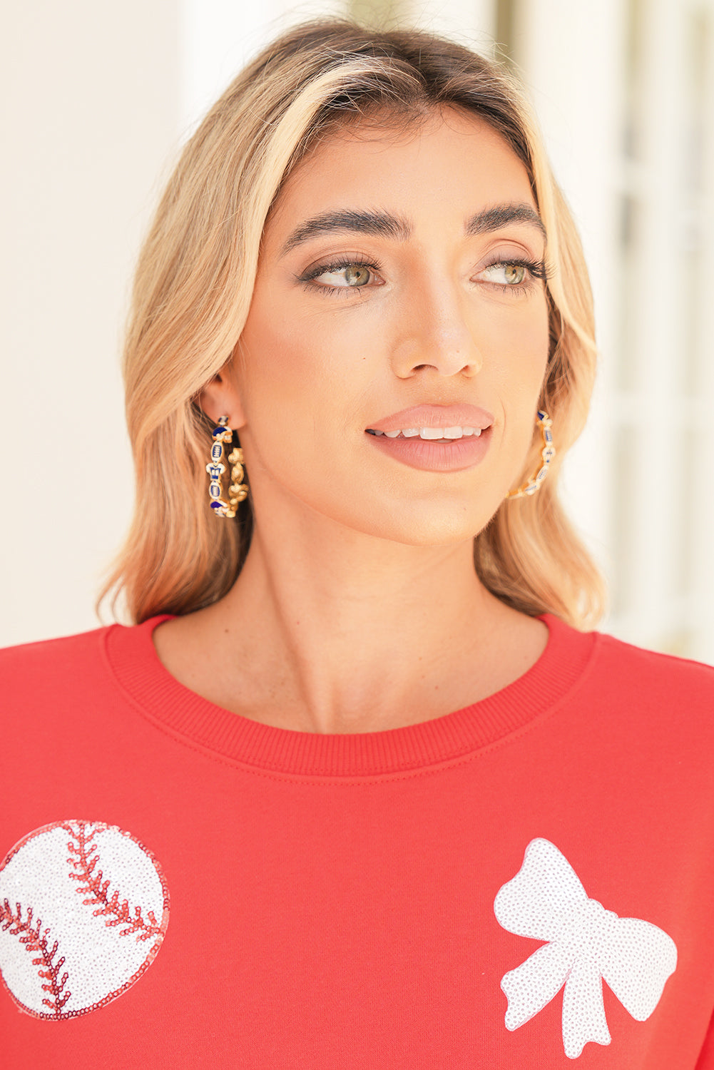 Blue Football Game Day Hoop Earrings
