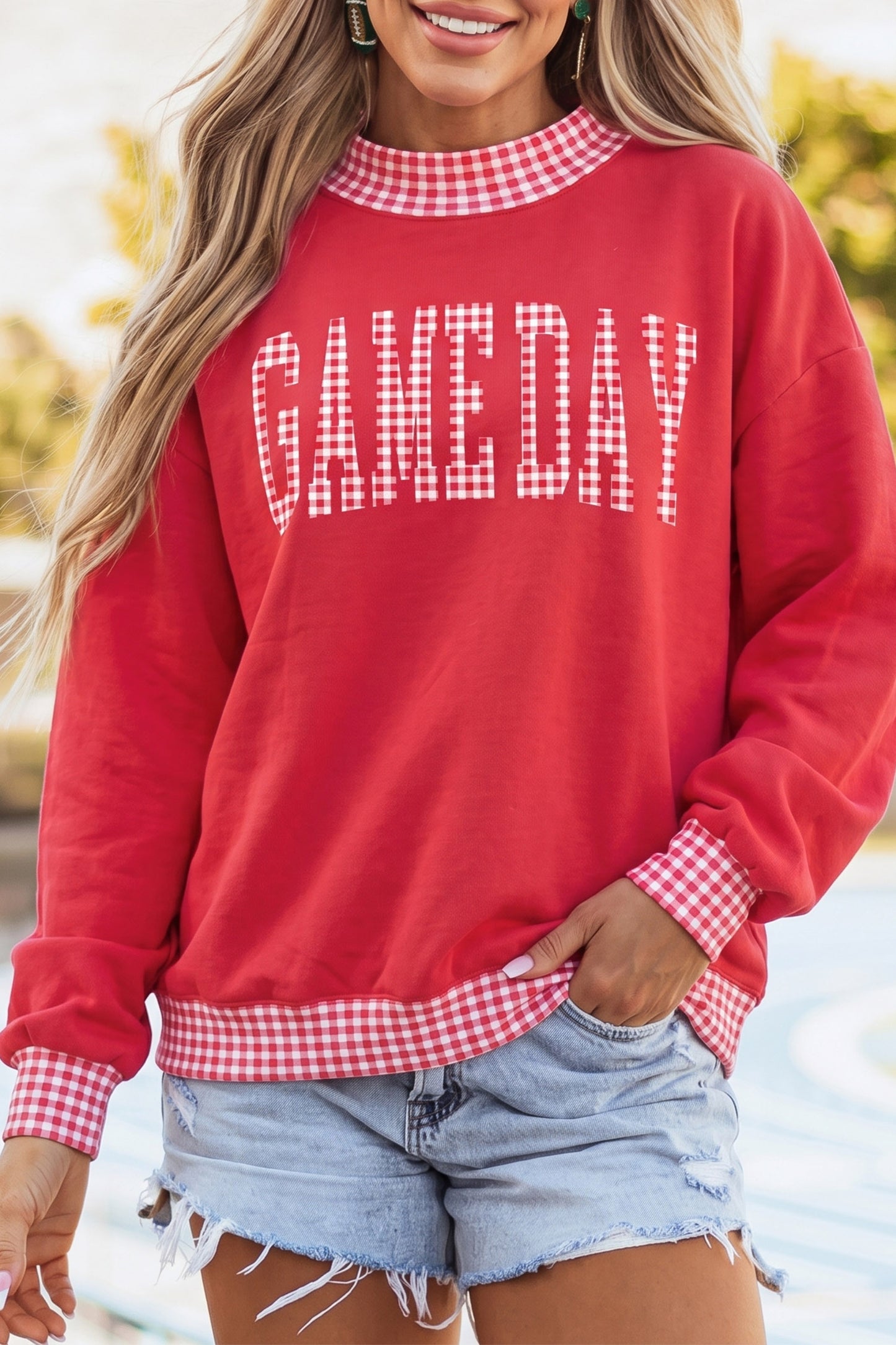 Red Gingham Gameday Sweatshirt