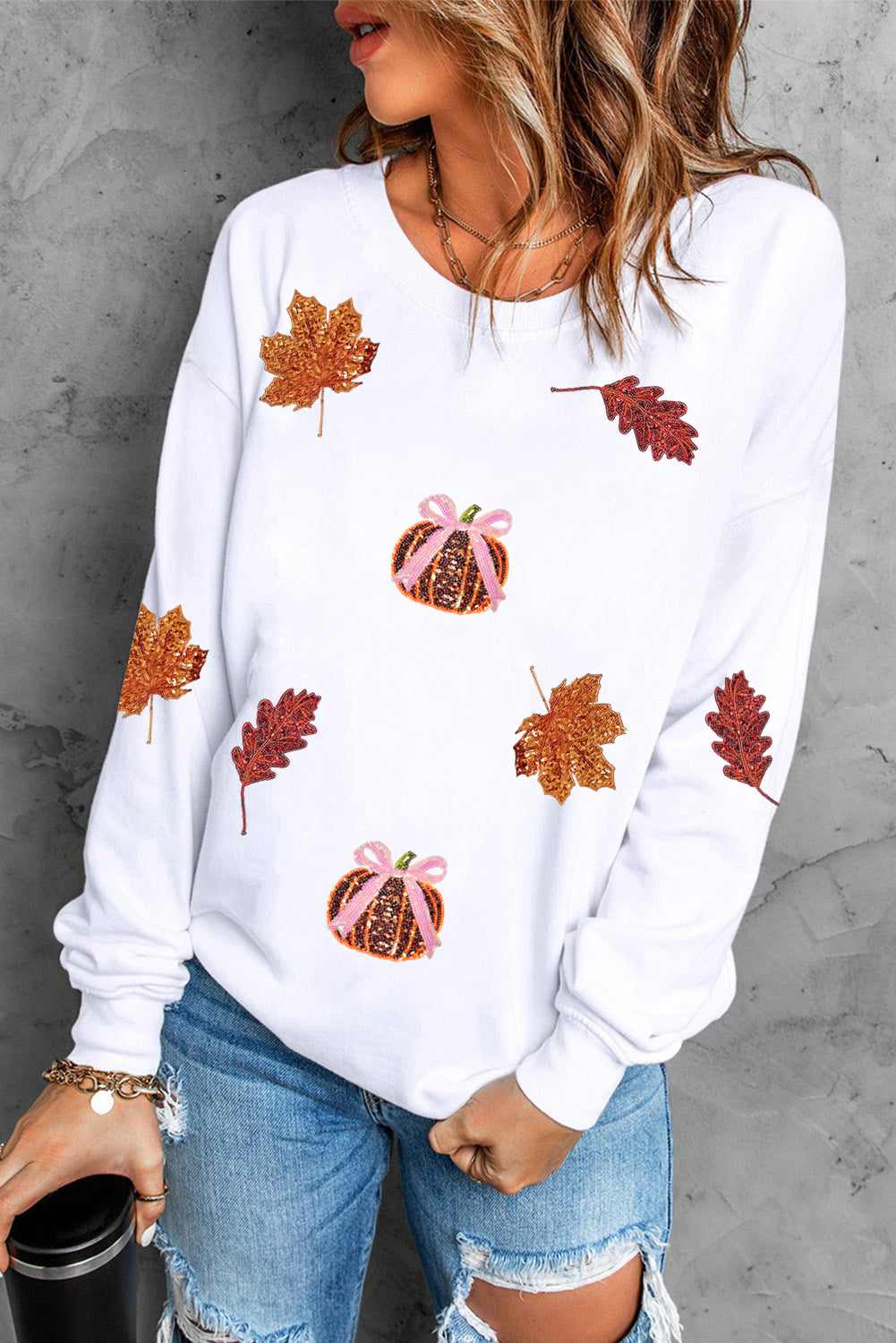 Fall Leaf and Pumpkin Sequin Sweatshirt