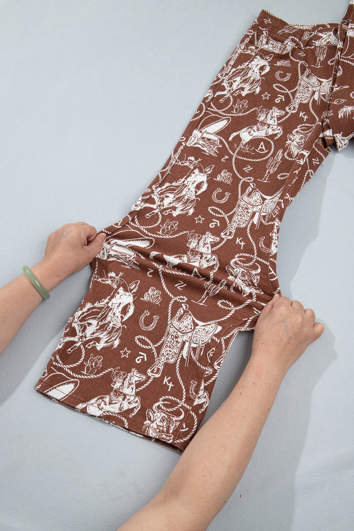 Brown Western Print Jeans