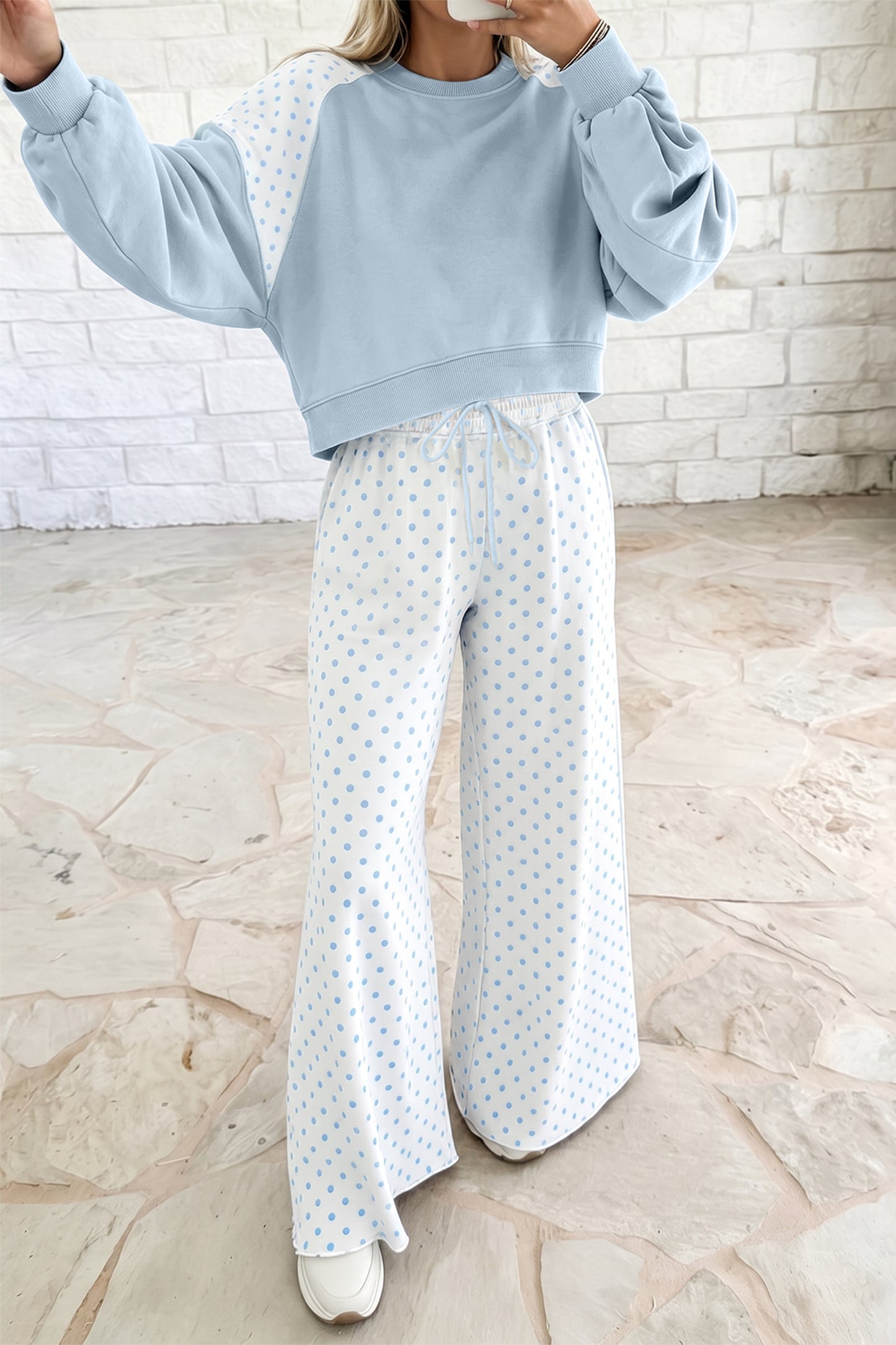 Polka Dot Patchwork Pants Set