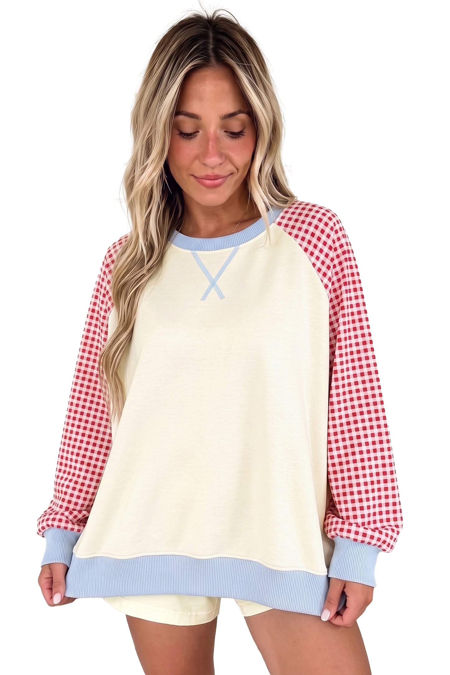 Plaid Sleeve Sweatshirt