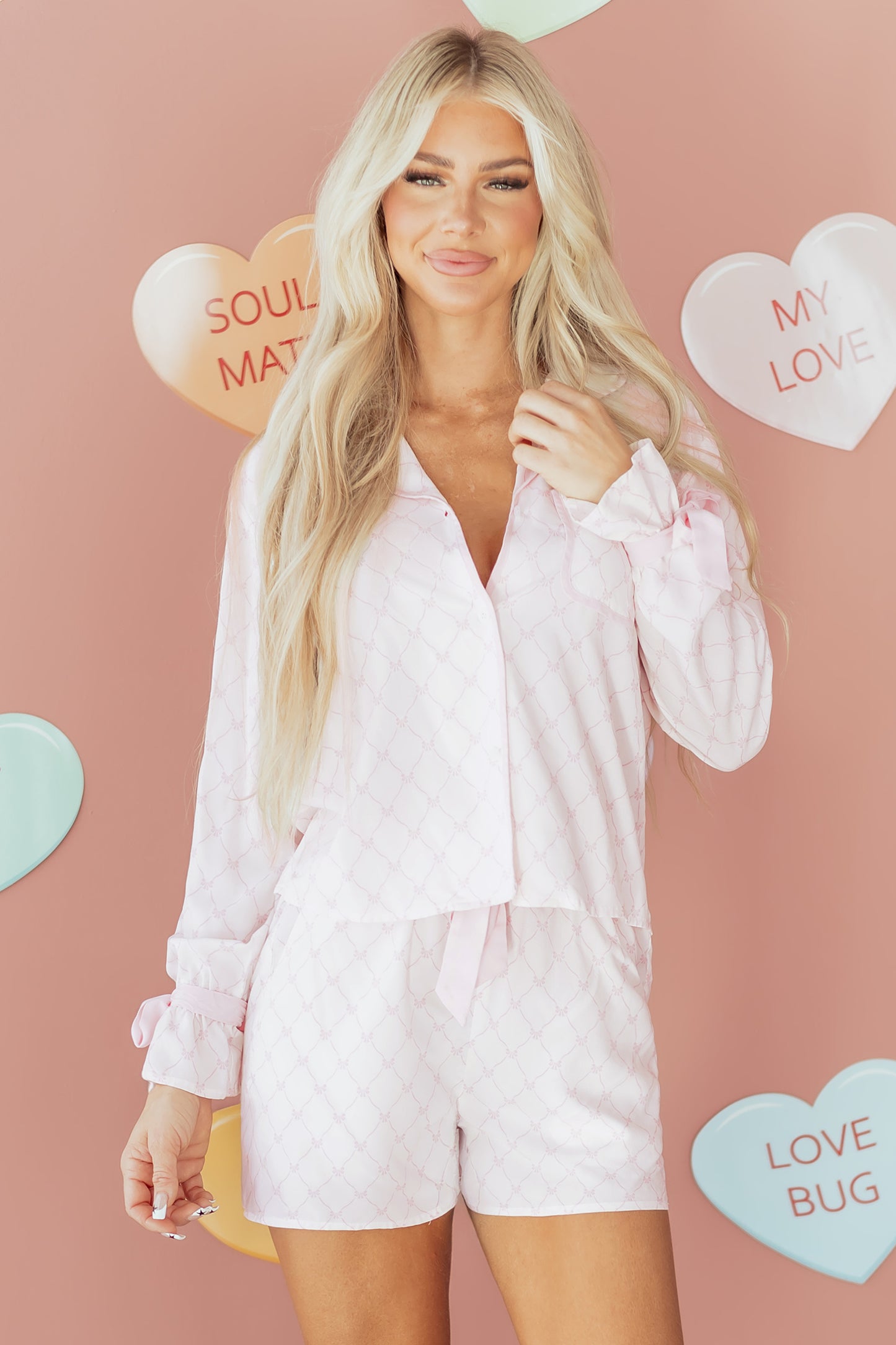 Pink Lattice Print Pajama Set