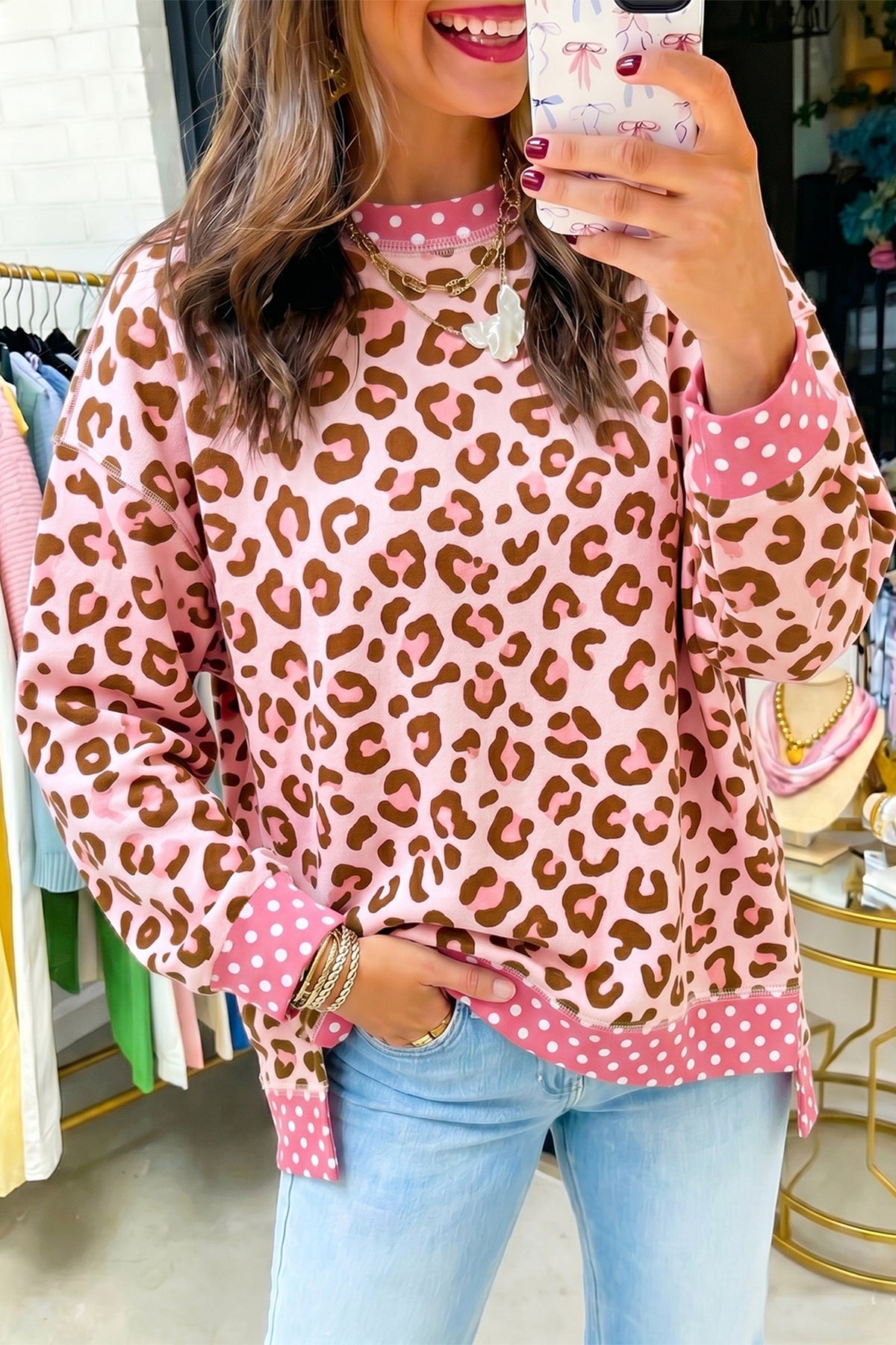 Leopard Polka Dot Trim Top