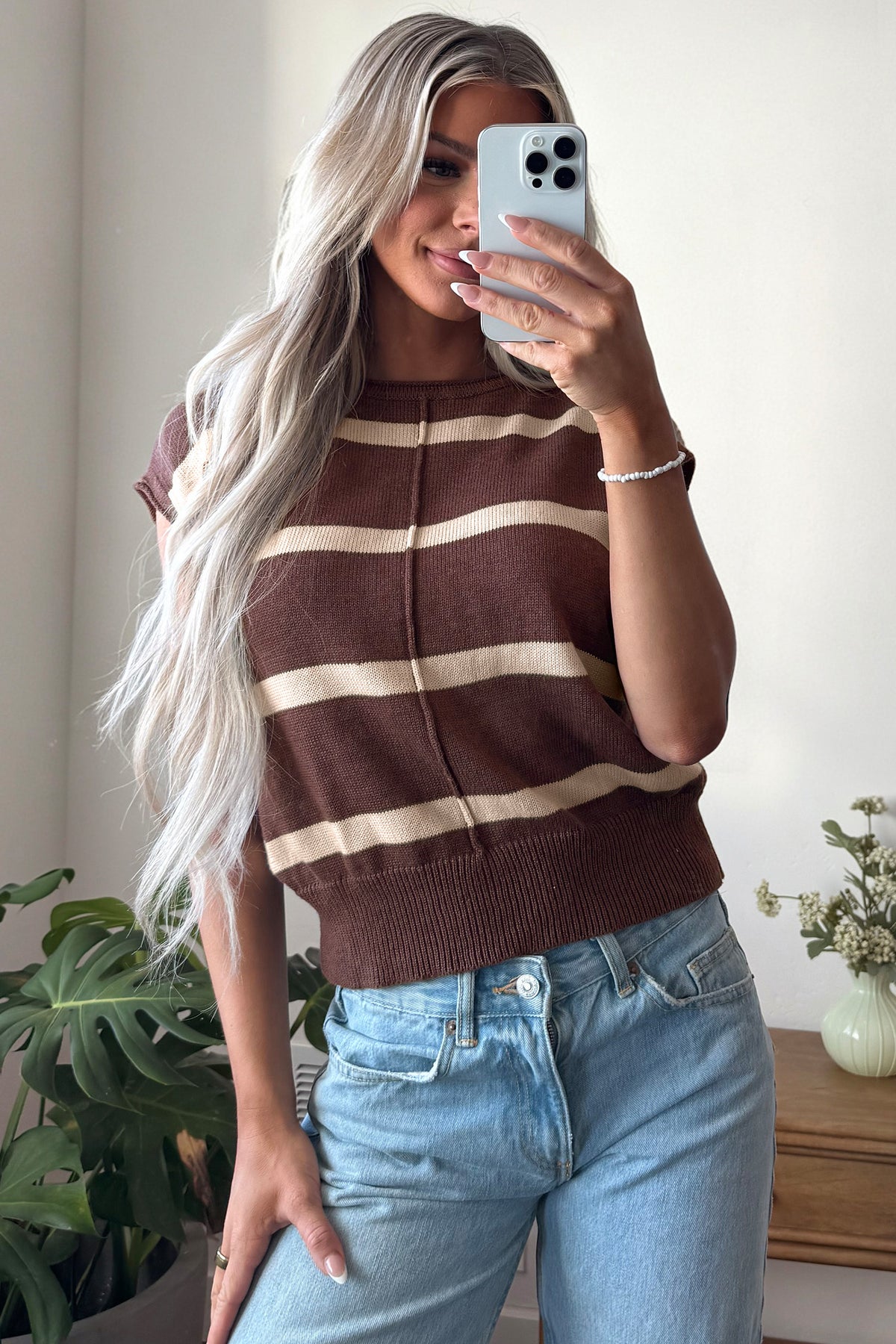 Western Stripe Short Sleeve Sweater