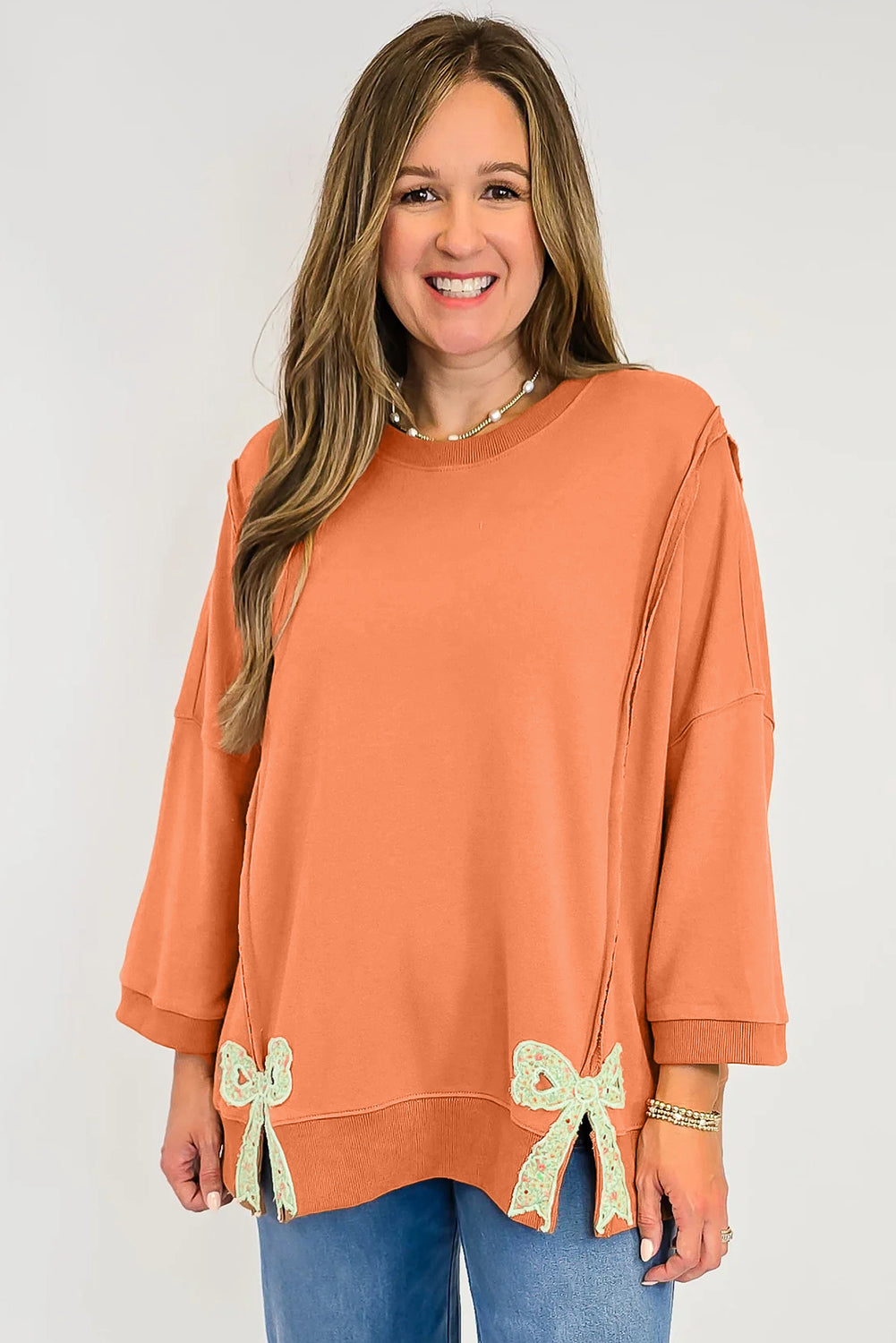 Orange Floral Bow Patch Sweatshirt