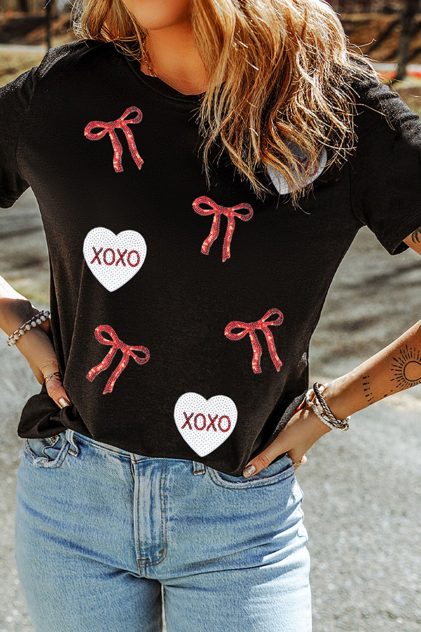 Black Valentine's Sequin T Shirt