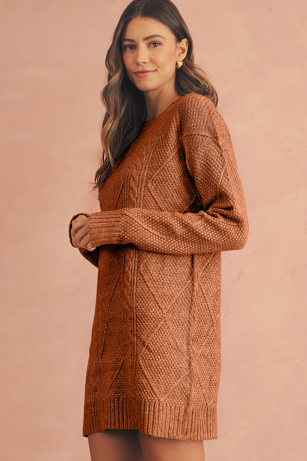 Relaxed Cable Knit  Sweater Dress