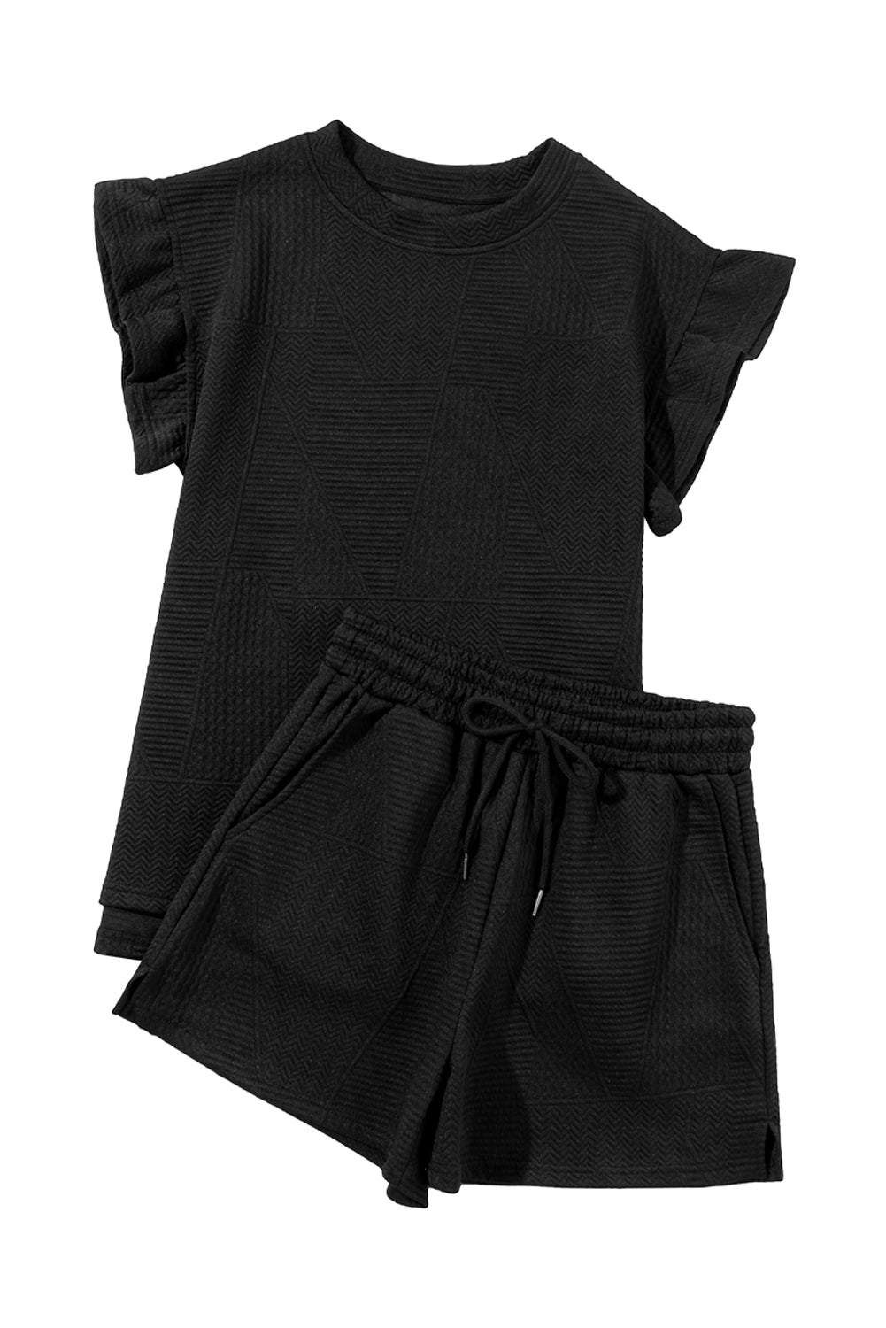 Textured Ruffle Top Shorts Set