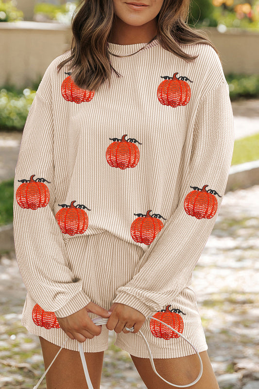 Sequin Pumpkin Pullover and Shorts Set