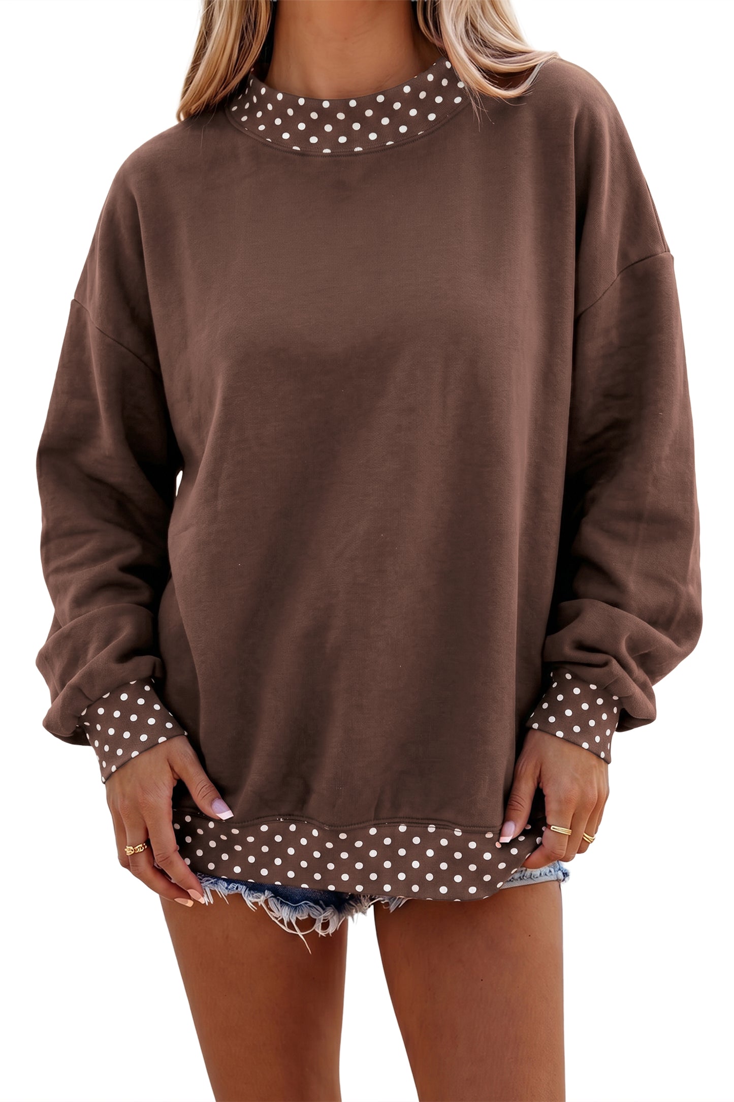 Polka Dot Trim Oversized Sweatshirt