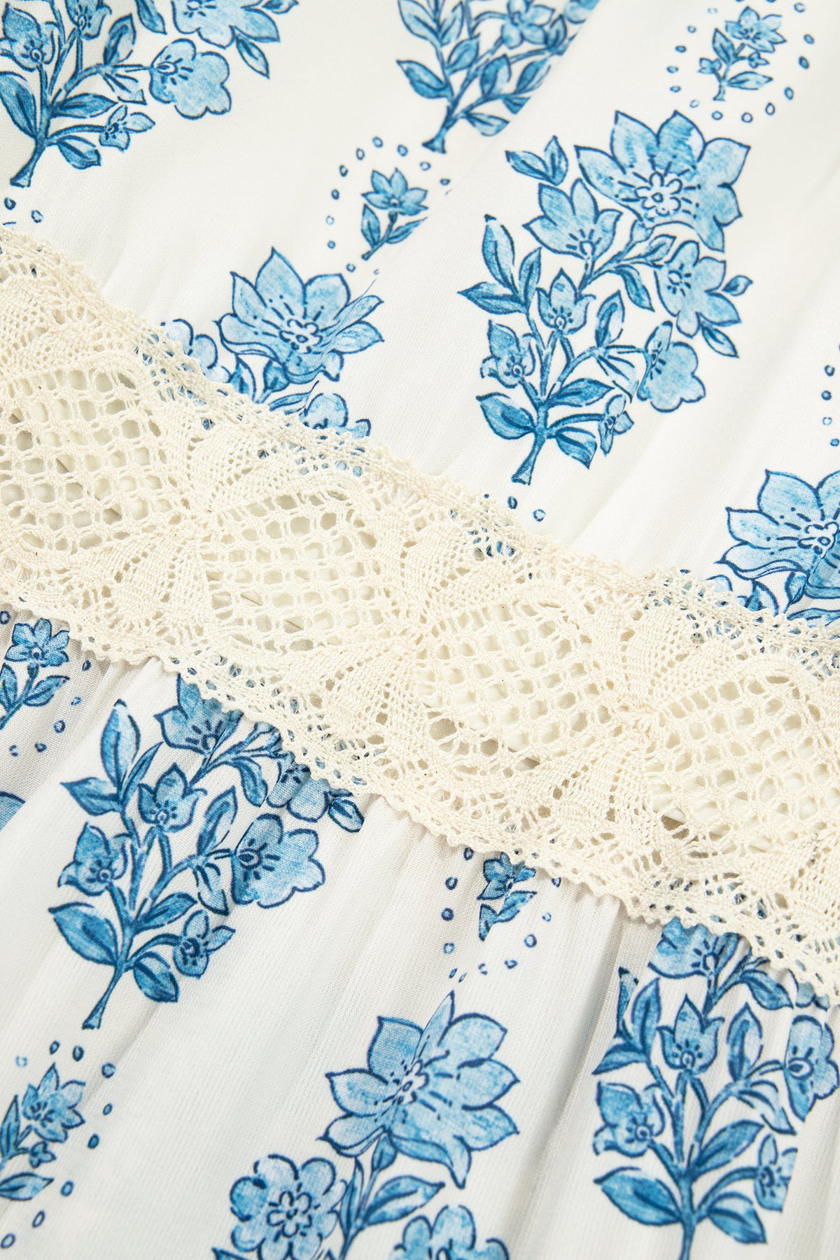 Blue Floral Leg Pants with Lace Detail